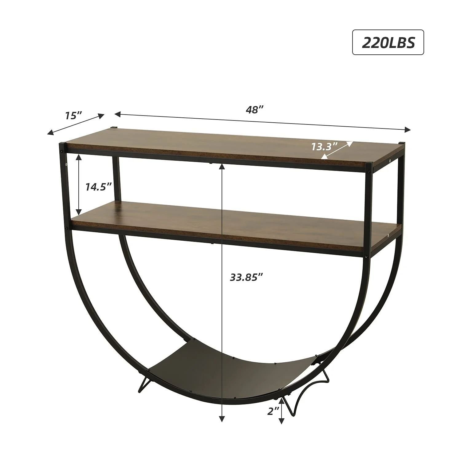 EROMMY 48'' 3-Tier Console Table Modern Sofa Table with Storage Shelves Arc-Shaped Table - 48