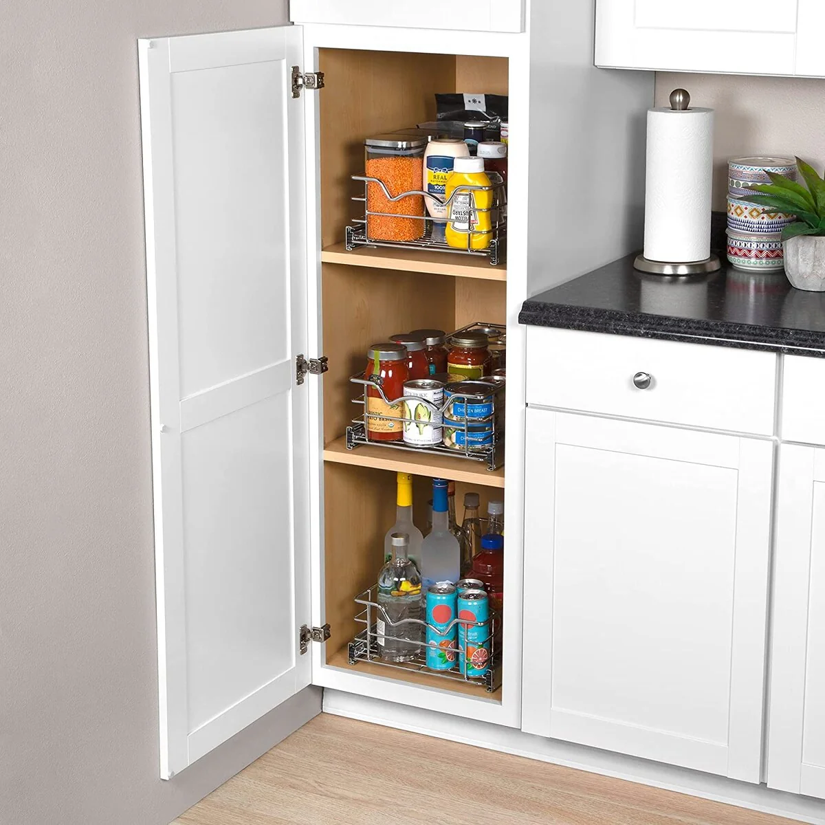 HOLDN’ STORAGE Pull Out Cabinet Organizers – 5” High Slide Pull Out Drawers for Kitchen Cabinets