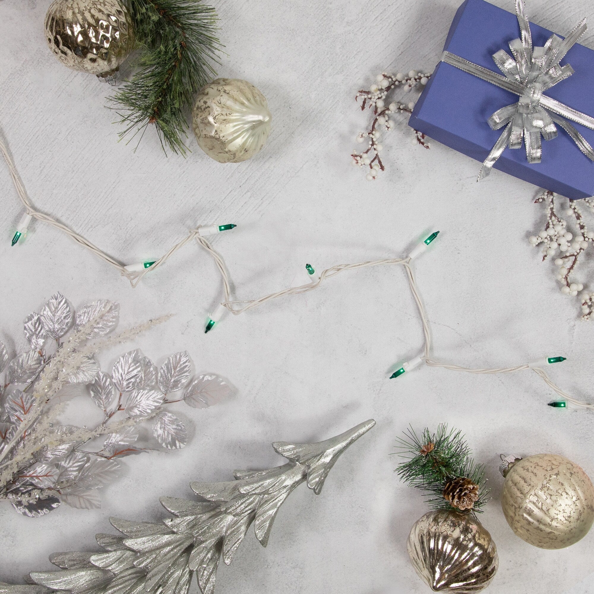 100 Count Teal Green Mini Christmas Lights - 35' White Wire