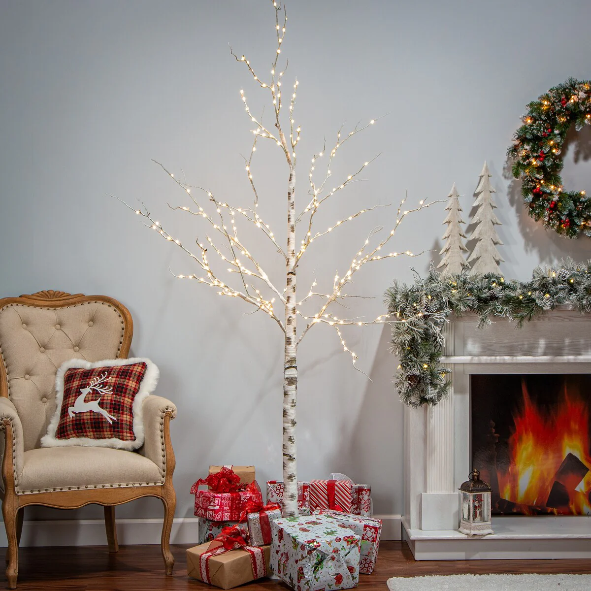 7 ft Tall Birch Tree with 250 Warm LED Lights - N/A