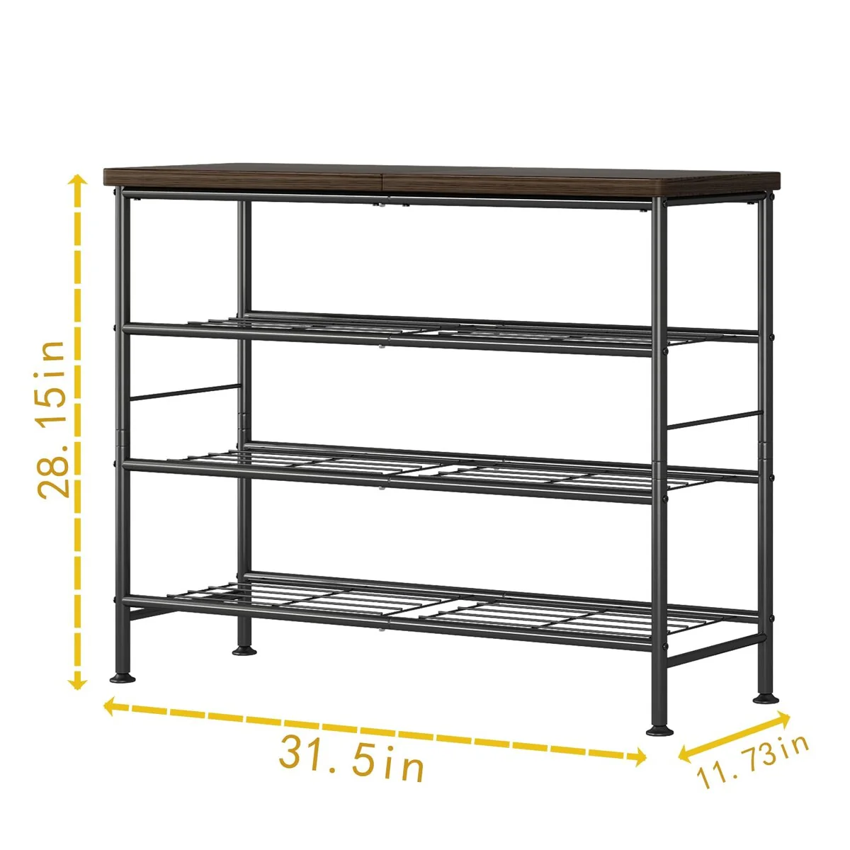 Shoe Rack Organizer 4 Tier for Closet Entryway Free Standing Metal Storage Shoe Shelf with MDF Top Board,Black