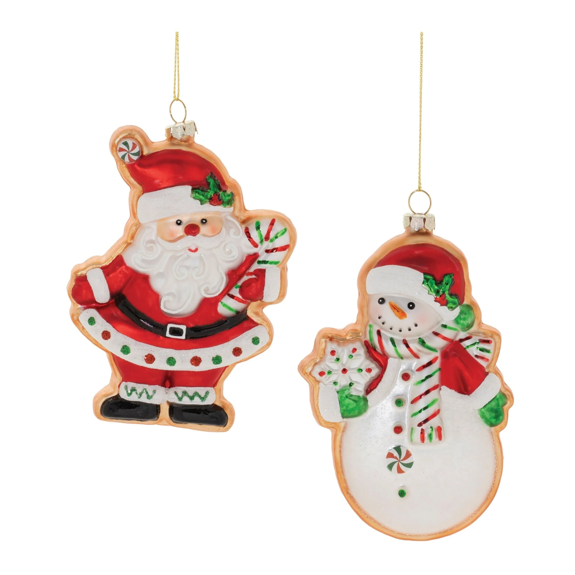 Santa and Snowman Cookie Glass Christmas Ornaments - 5.5