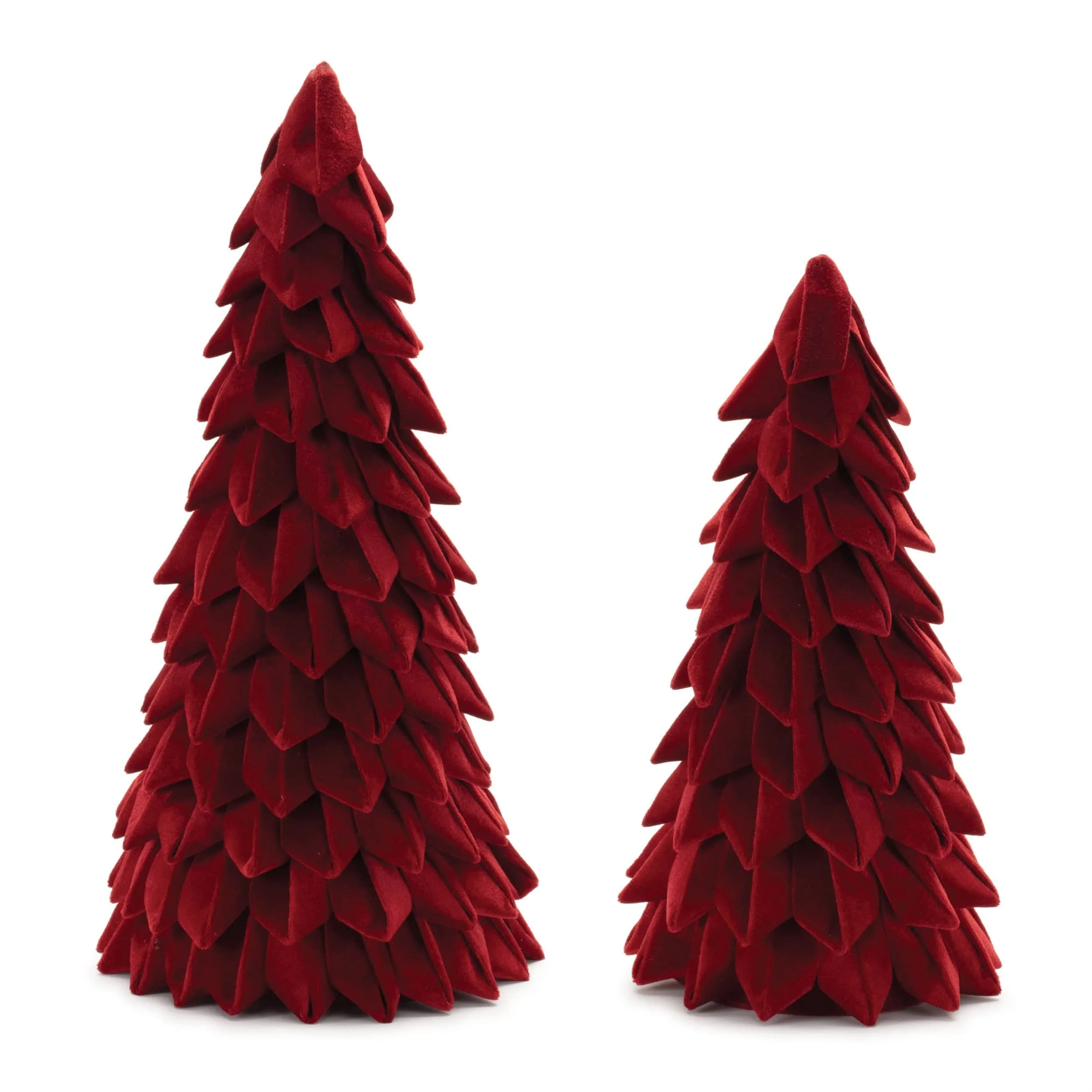 Red Polyester Paper Cone Trees Set of 2 with Soft Fabric Design - 9.75” x 9.75” x 19.5” (L x W x H)