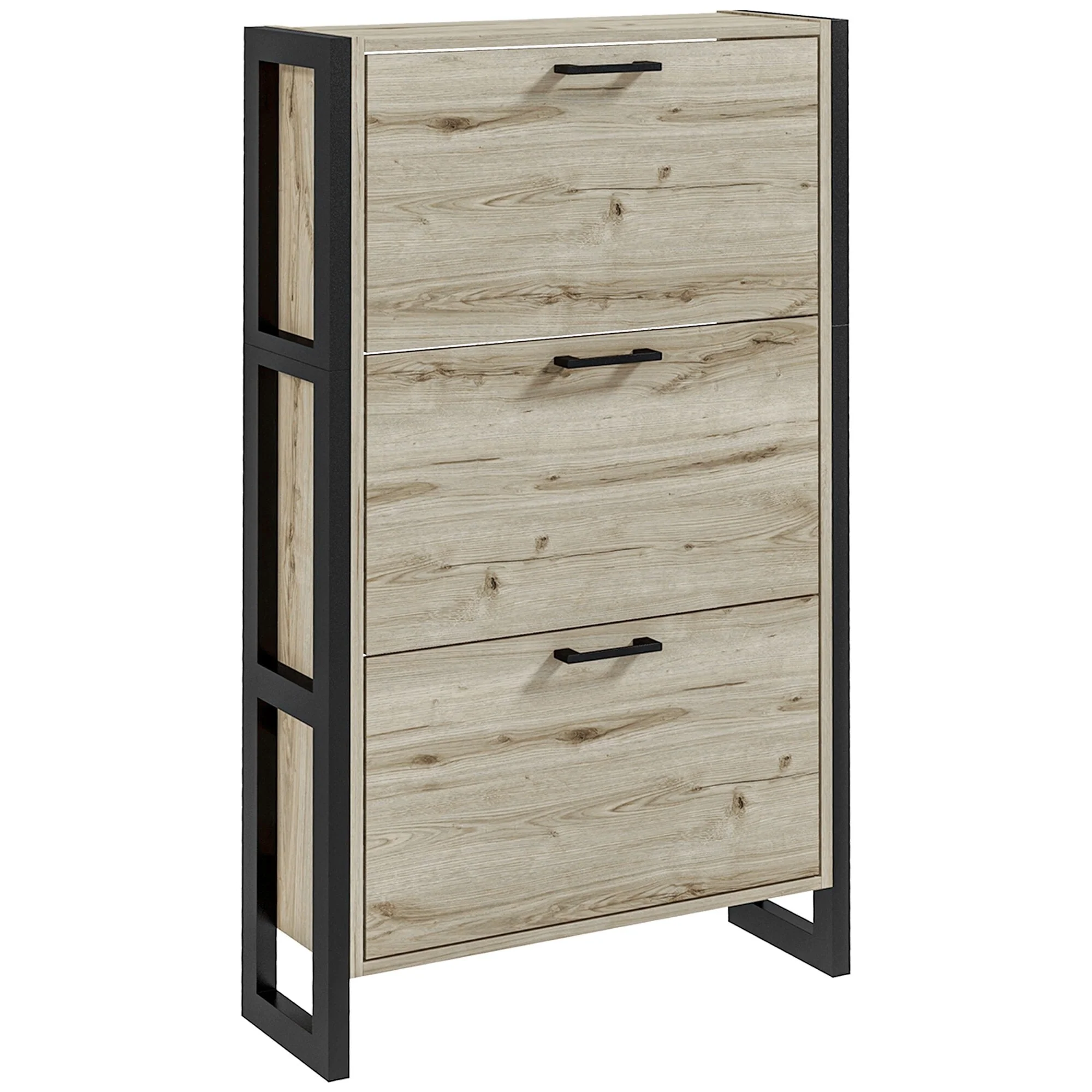 HOMCOM Industrial Shoe Cabinet with 3 Flip Drawers, Freestanding Shoe Storage Cabinet for 15 Pairs