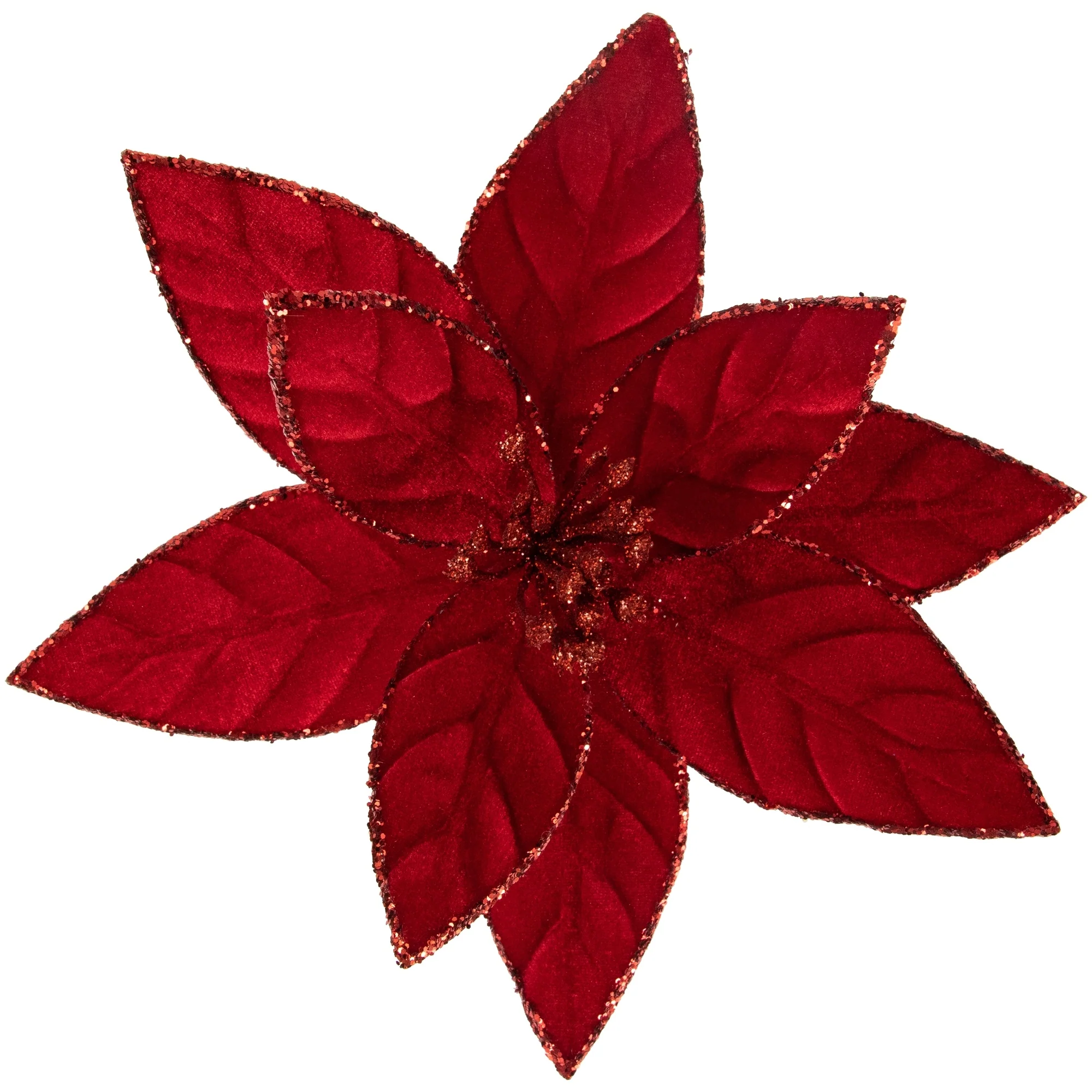 Glittered Poinsettia Christmas Floral Pick Clip-On Ornament - 10
