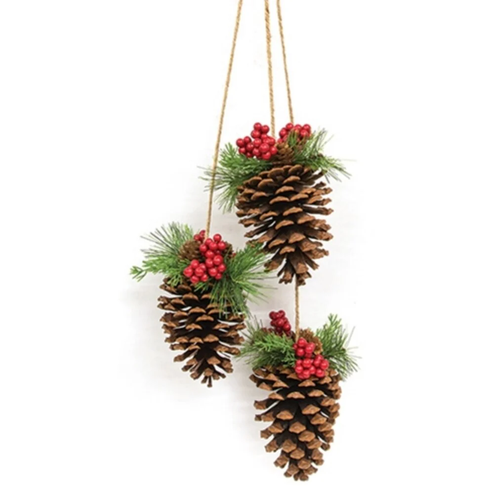 Woodland Pine Mix & Red Berries Pinecone Trio Hanger
