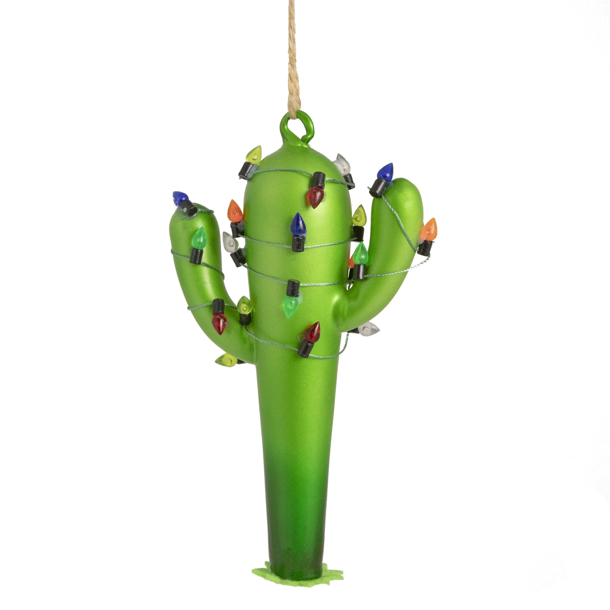 Cactus with Faux Lights Glass Christmas Ornament - 5.5