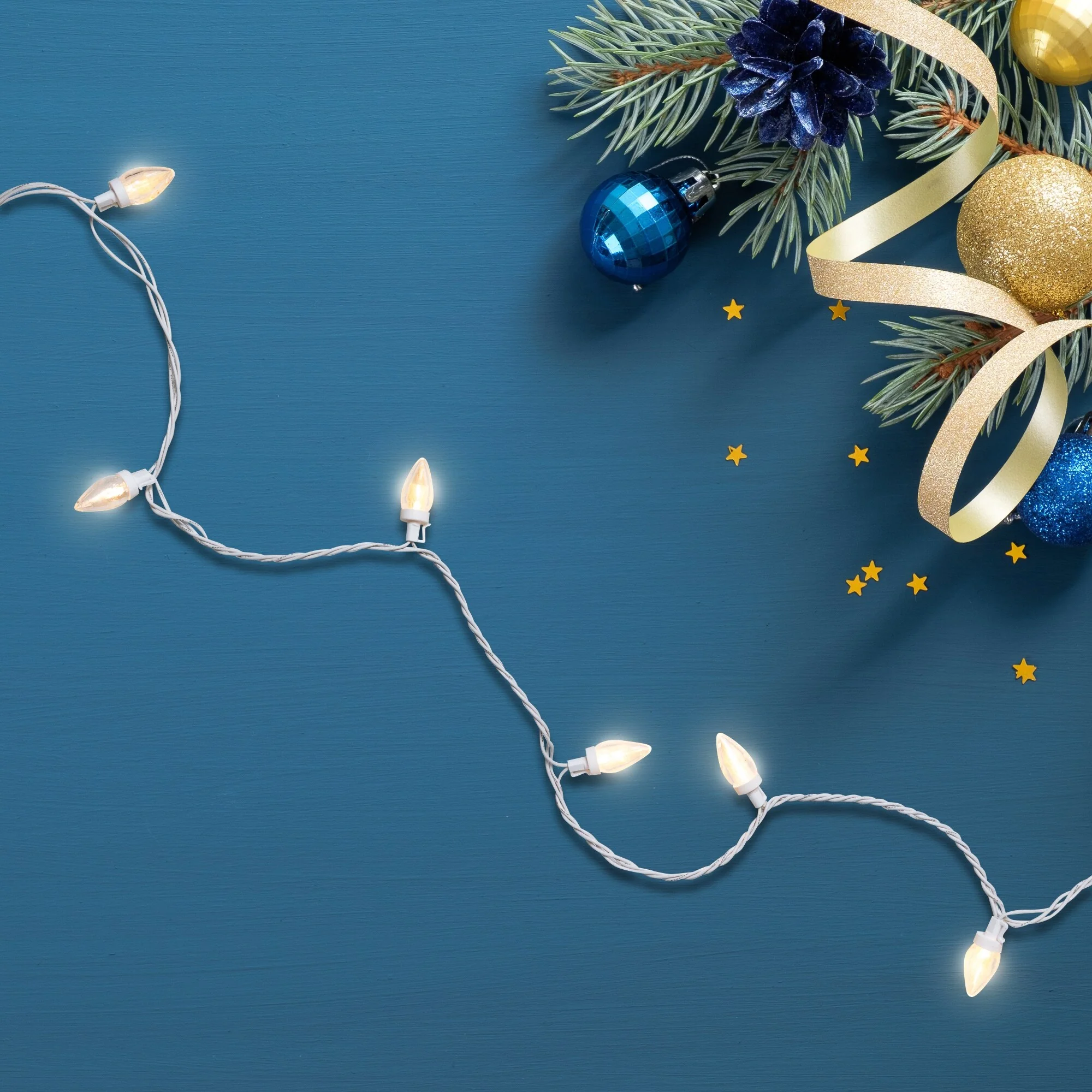 LED C7 Christmas Lights - Warm White - 16' White Wire - 25ct