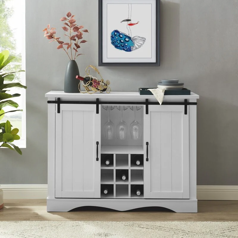 Rustic 47-inch Bar Cabinet with Sliding Barn Door