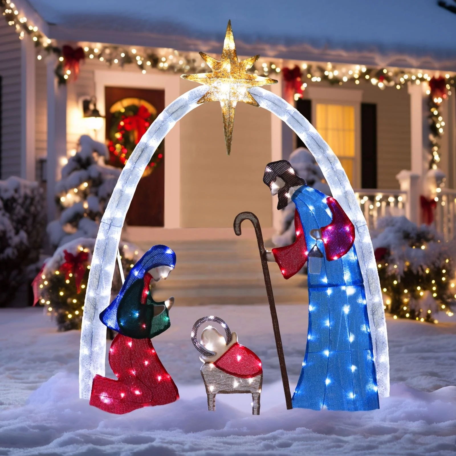 VEIKOUS 5 ft. LED Nativity Sence Set Christmas Holiday Yard Decoration