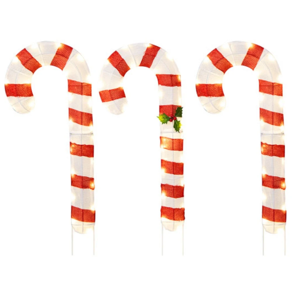 Lighted Christmas Candy Canes with 75 LED Lights, Red and White - Red-White - 31.5
