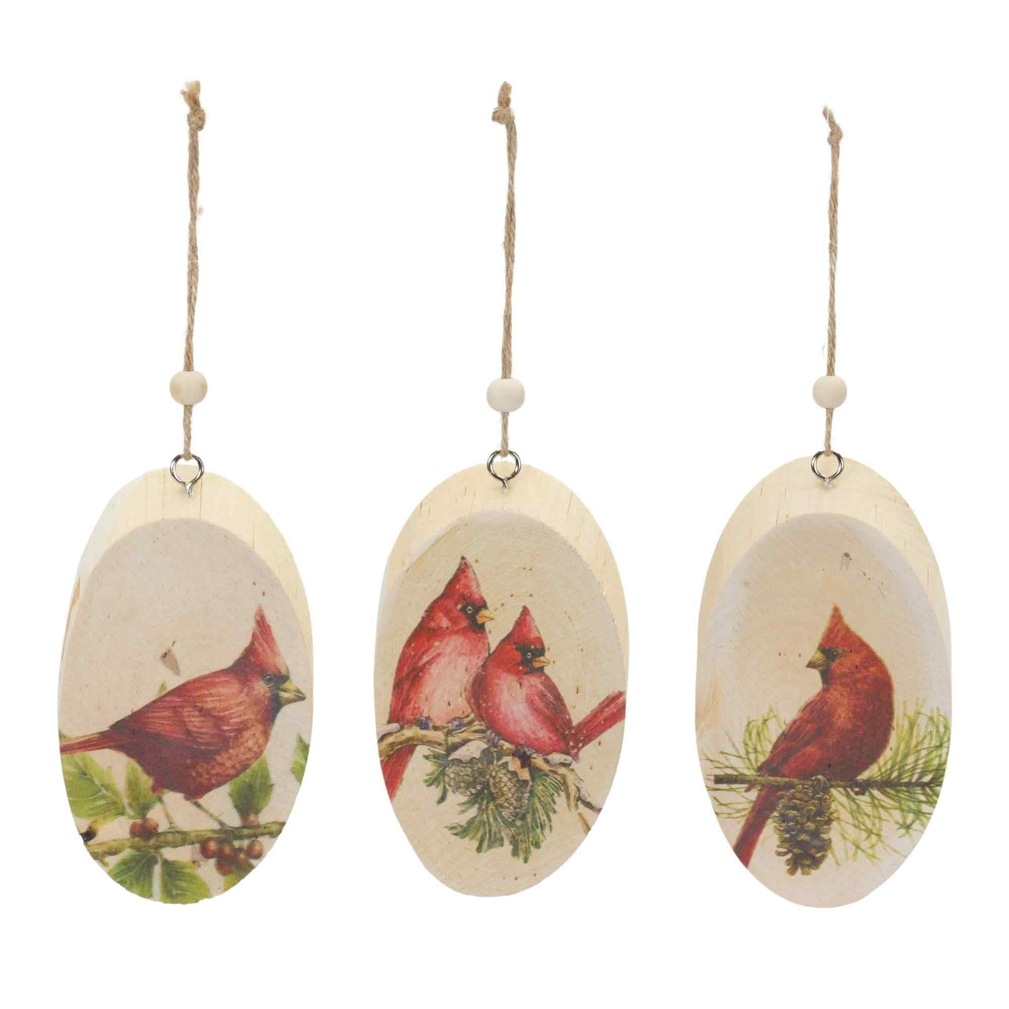 24ct Brown & Red Cardinal Bird on Tree Christmas Disc Ornaments 5.75
