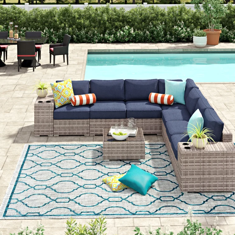 Lazaro Rattan Wicker Fully Assembled 6 - Person Seating Group with Sunbrella Cushions
