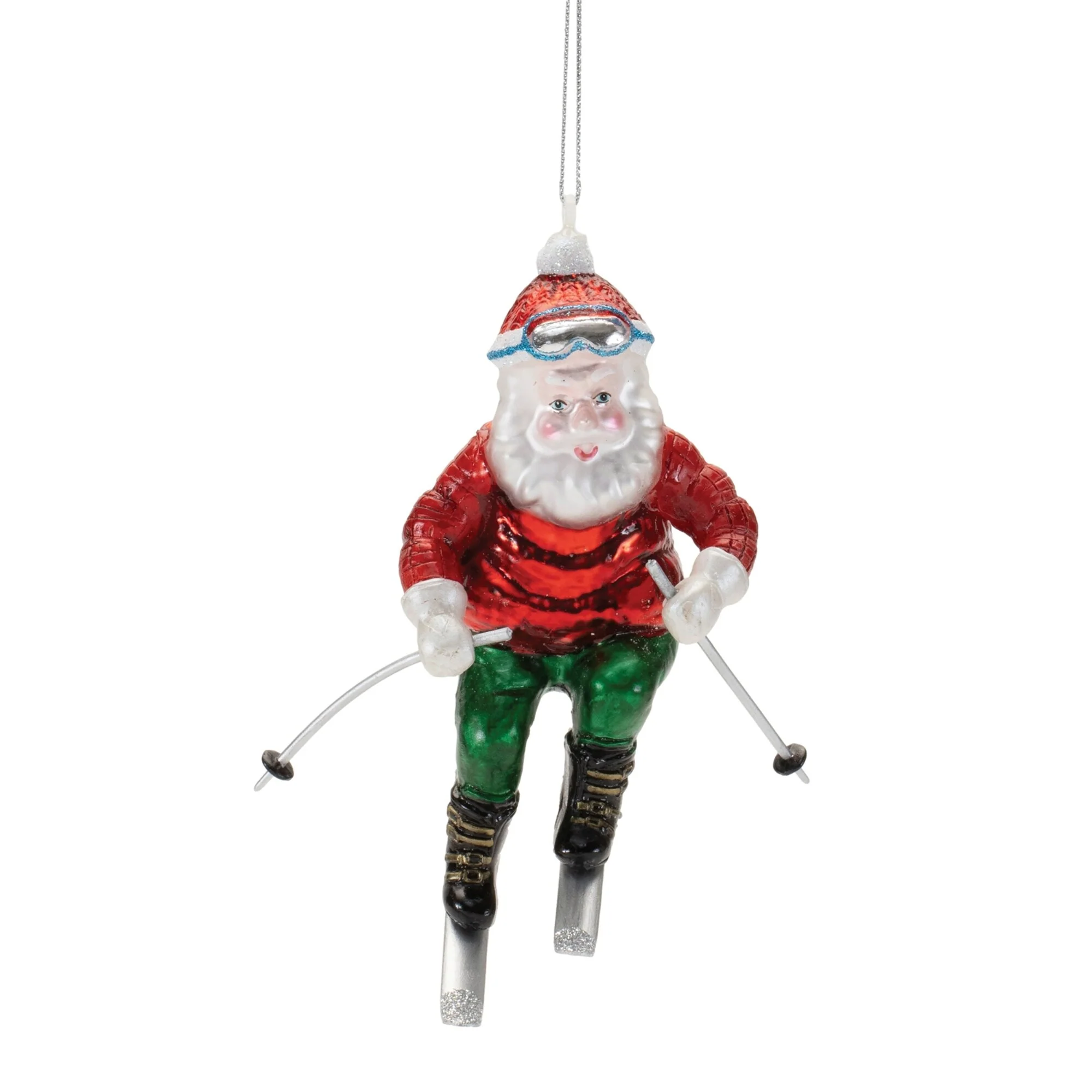 Santa Claus on Skis Glass Christmas Ornaments - 4.5