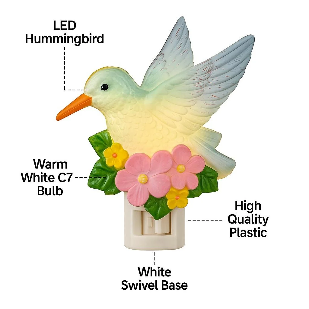 Novelty Lights LED Hummingbird Flowers Spring Easter Night Light with Swivel Plug