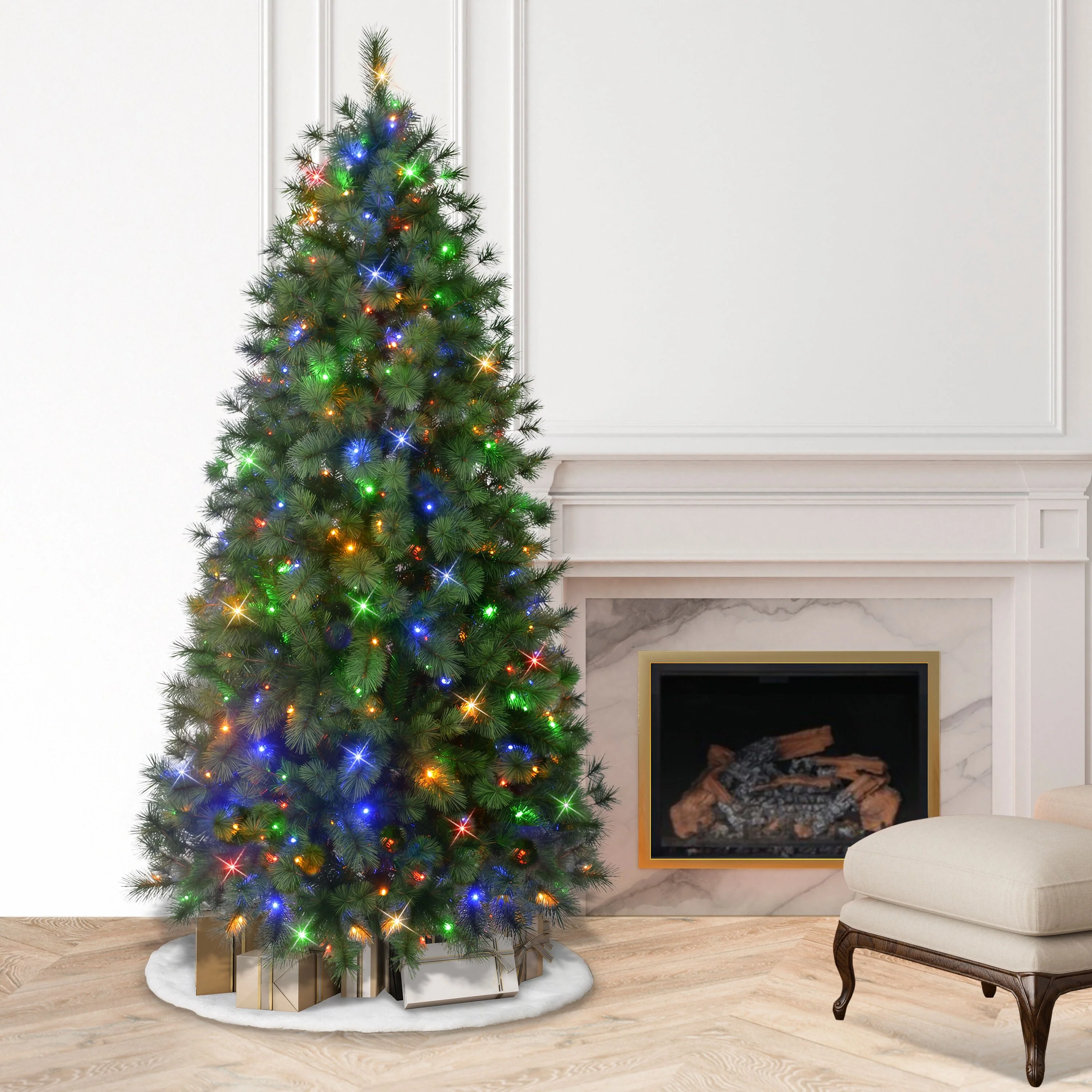 Puleo International 7.5' Pre-Lit Artificial Colorado Pine Christmas Tree with 300 Dual Function LED Lights