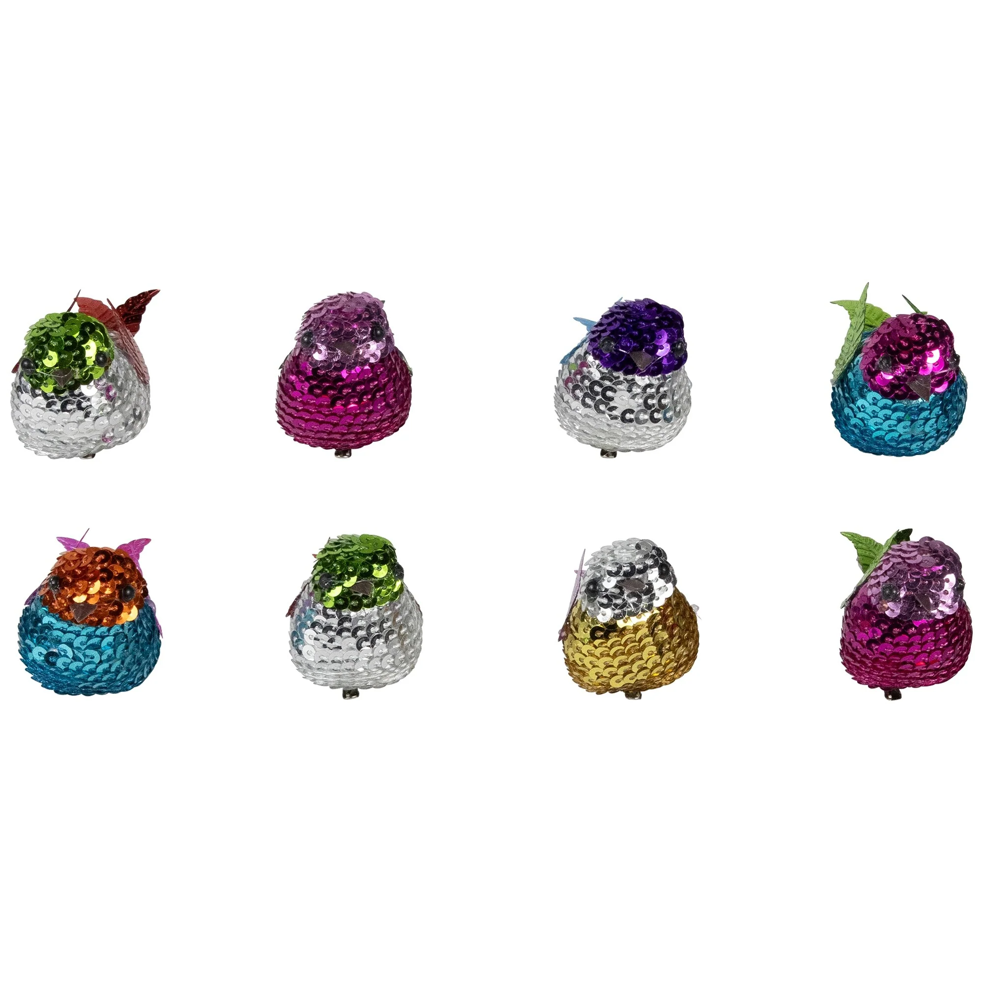 Sequined Birds Clip-On Christmas Ornaments - 2.75