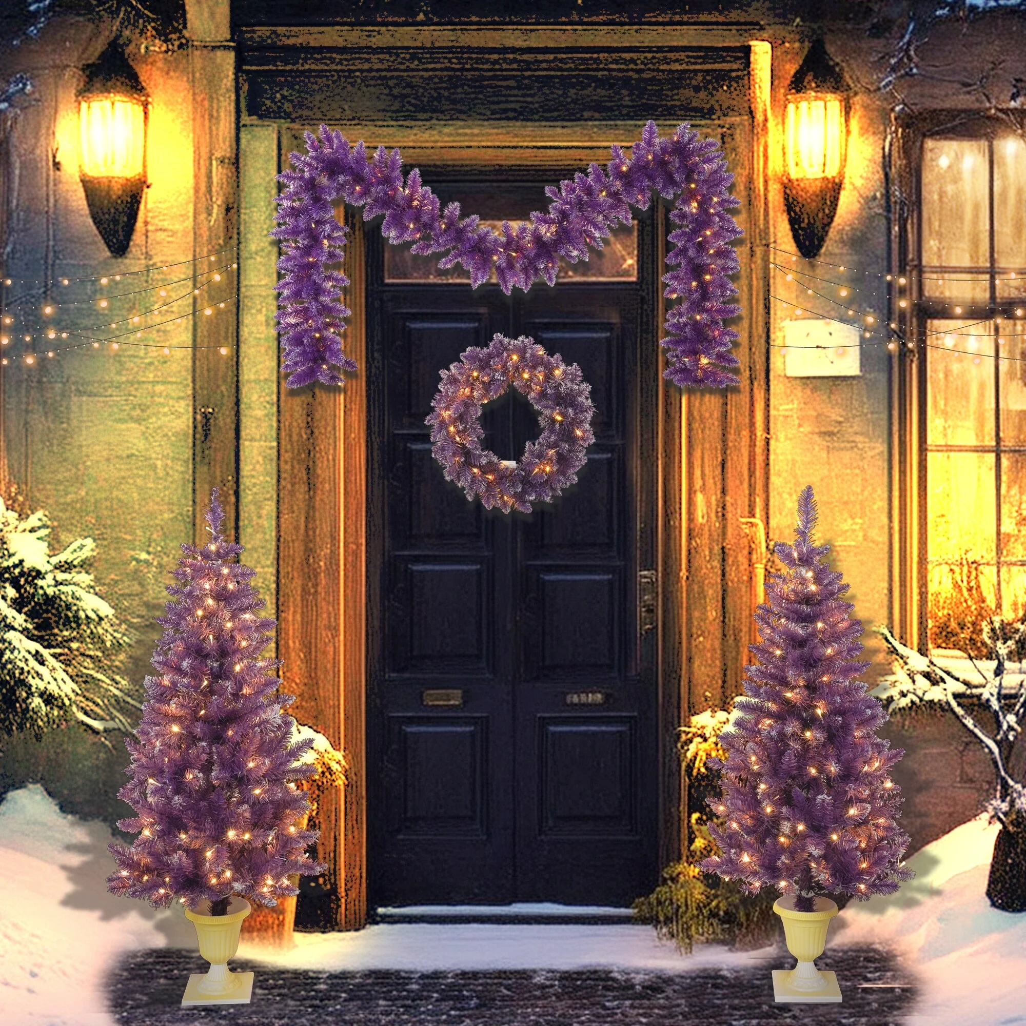 4-Piece Holiday Decor Set with Warm LED Lights and Festive PVC Design