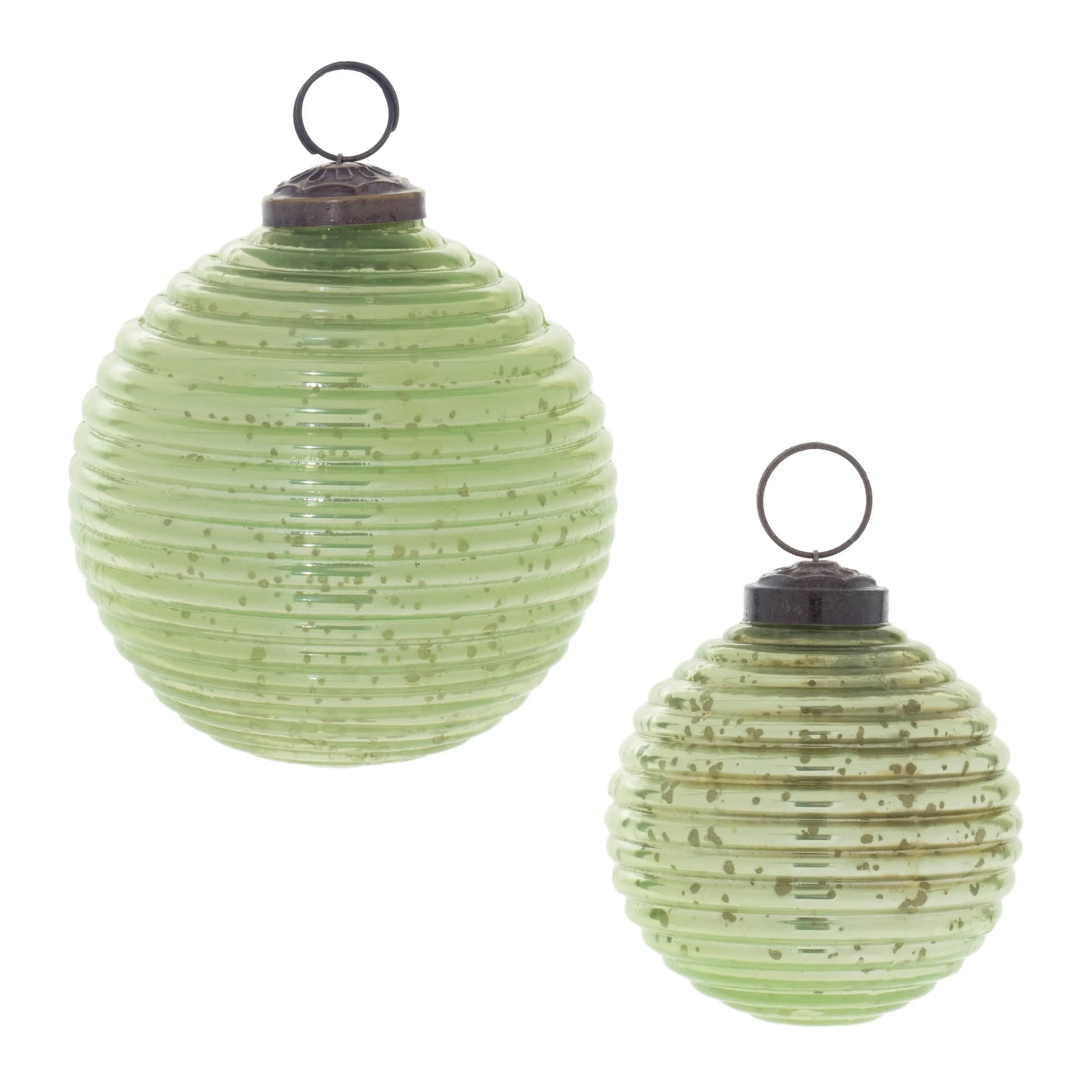 Green Ribbed Glass Ball Ornaments Set of 6 Christmas Tree Decor - 2.5