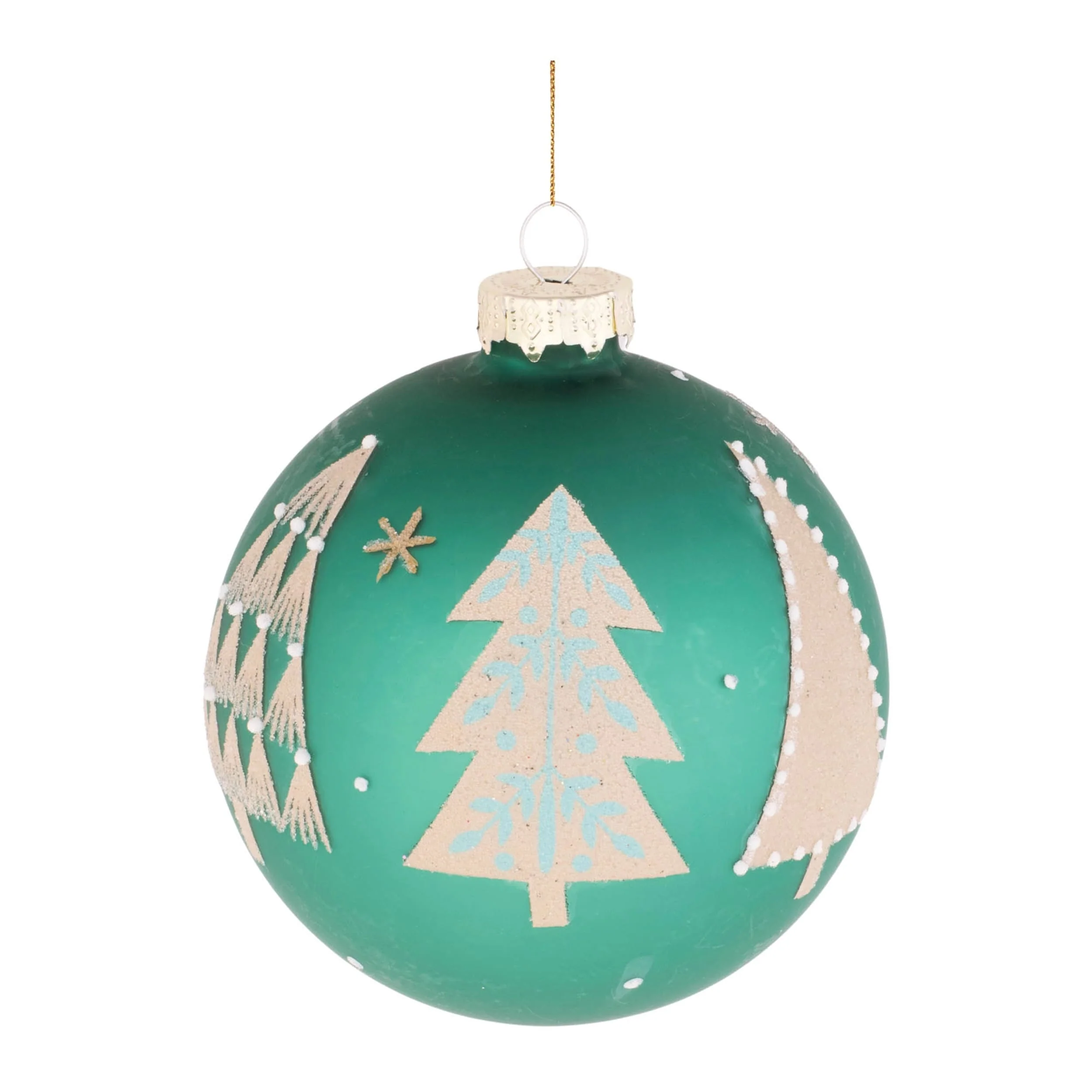 Glass Beaded Pine Tree Ball Ornaments Set of 6 with Hangers - 3.75” x 3.75” x 4” (L x W x H)