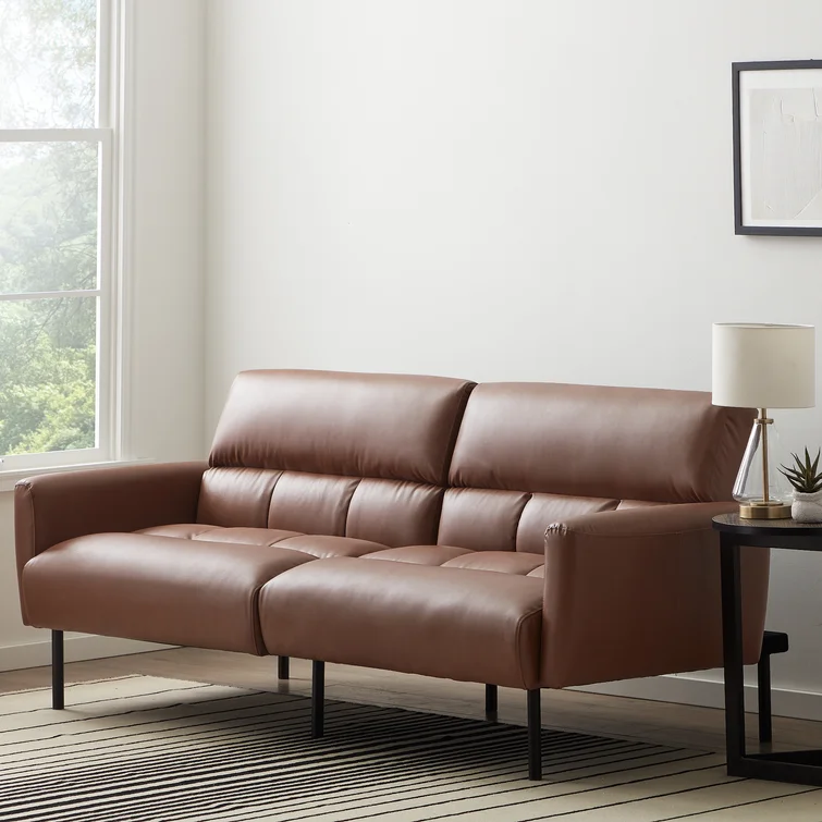 Ollie Twin 82.3'' Faux Leather Tight Back Sofa