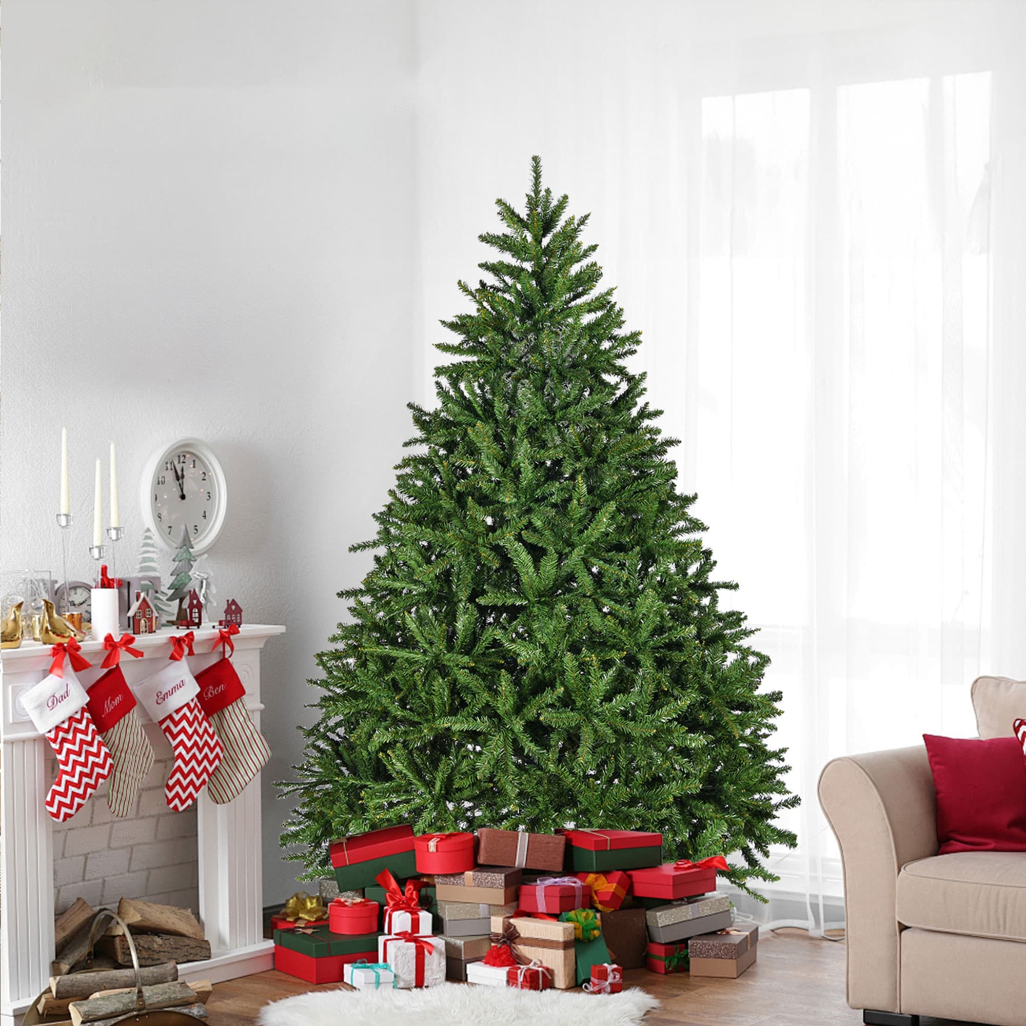 7ft Artificial Christmas Tree, Realistic Green PVC Spruce with 2231 Branch Tips and Foldable Metal Stand