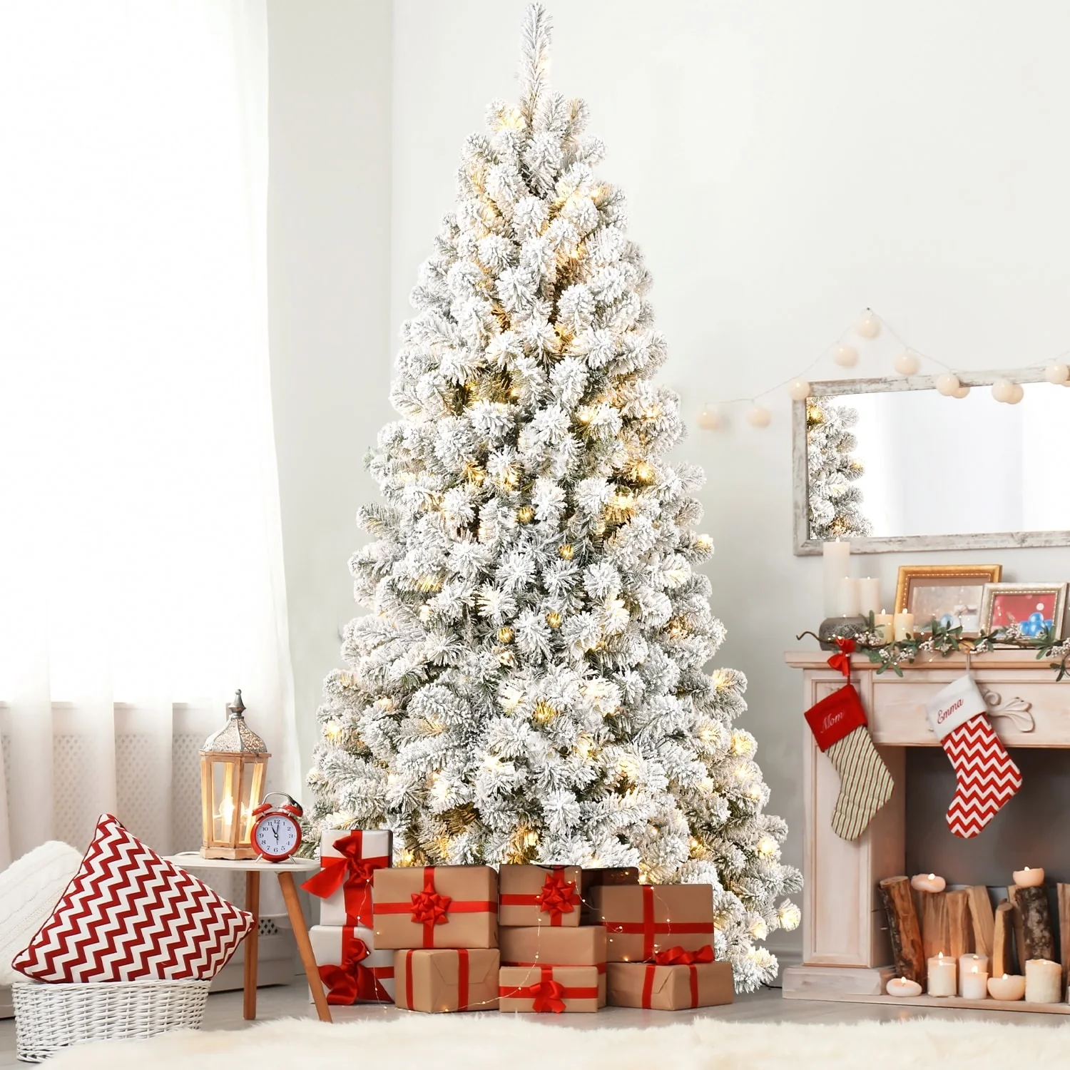 5ft Artificial Christmas Tree with Memory Wire Tips and 200 Warm Incandescent Lights, for Home Holiday Festival Decor