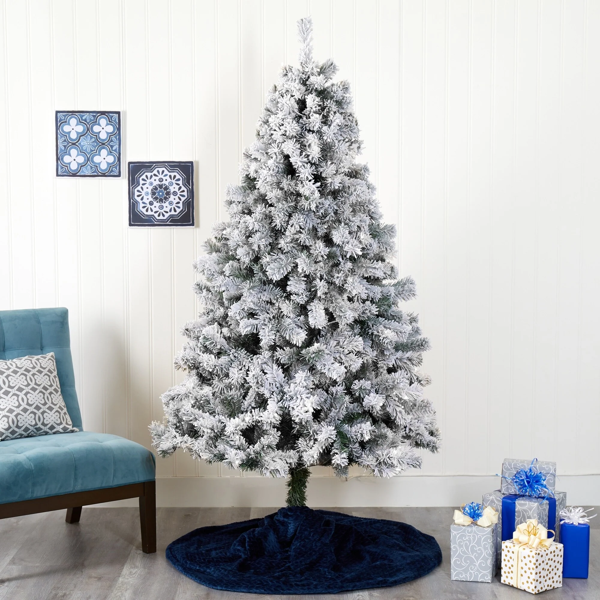 7' West Virginia Fir Flocked Artificial Christmas Tree, Unlit - 7 Foot