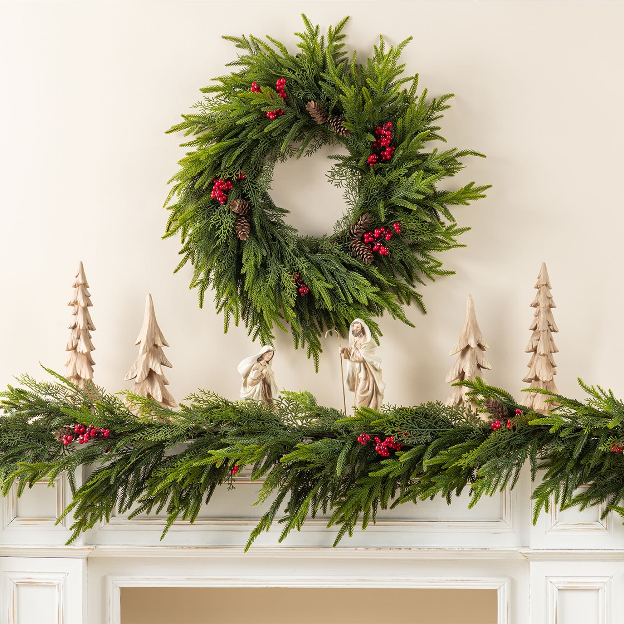Glitzhome Christmas Greenery PE Dripping Wreath & Teardrop Set