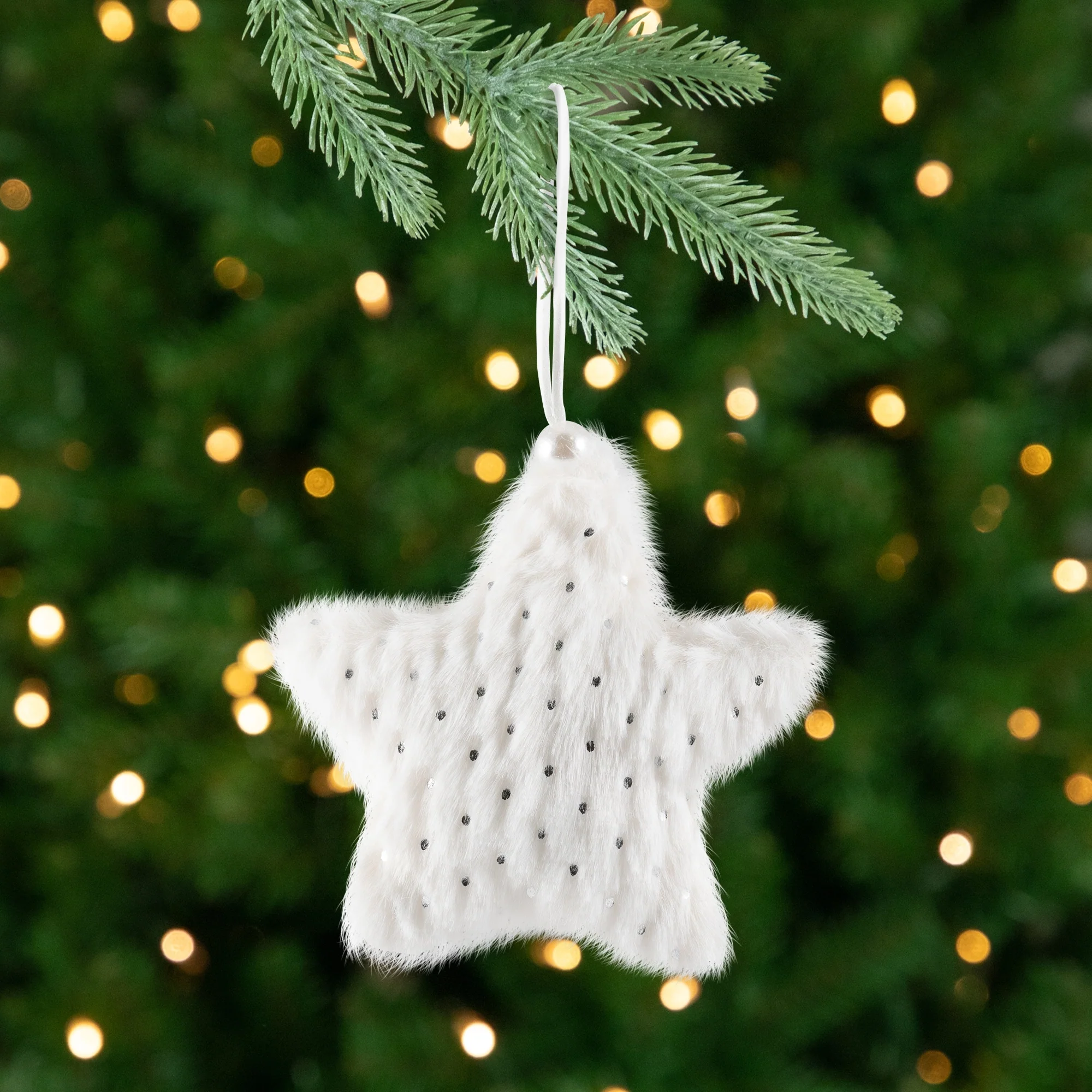 Faux Fur Plush Star Christmas Ornaments - 4.75