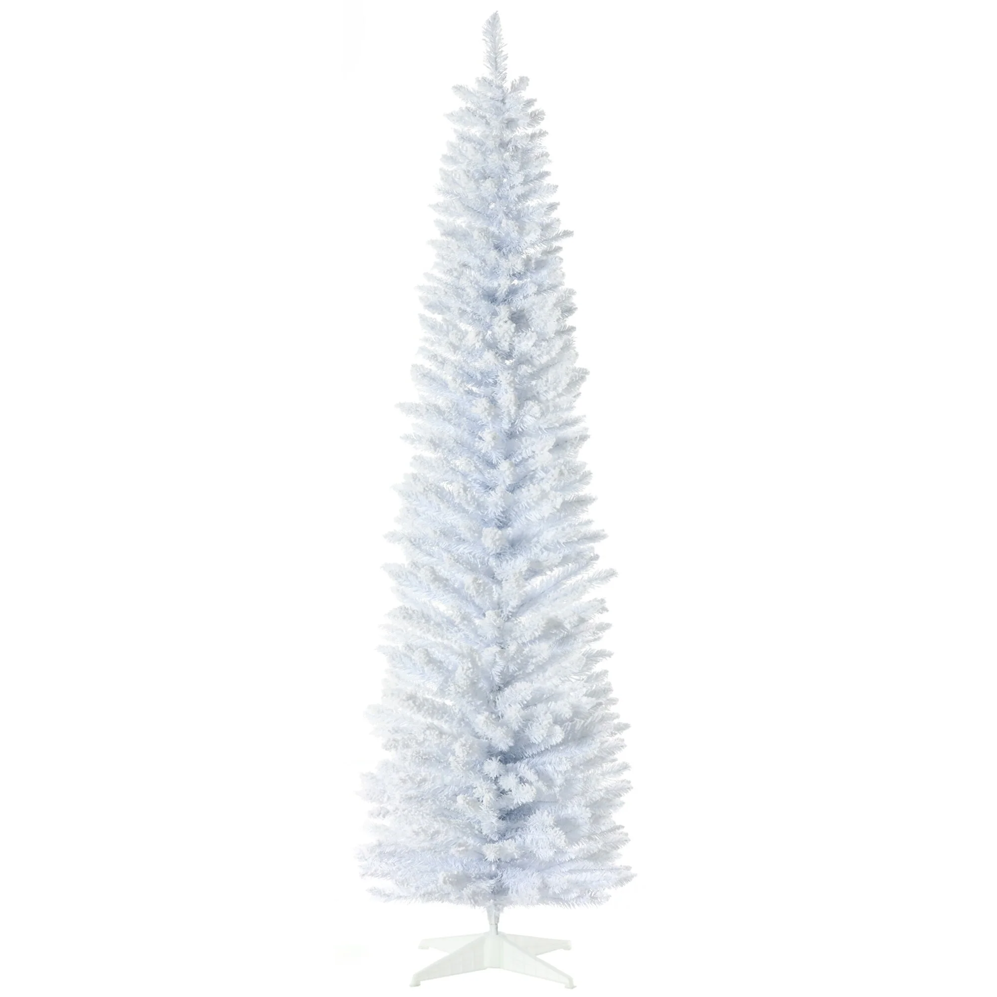 7' Tall Snow-Flocked Slim Pencil Tree, Realistic White Artificial Christmas Tree for Indoor Decor