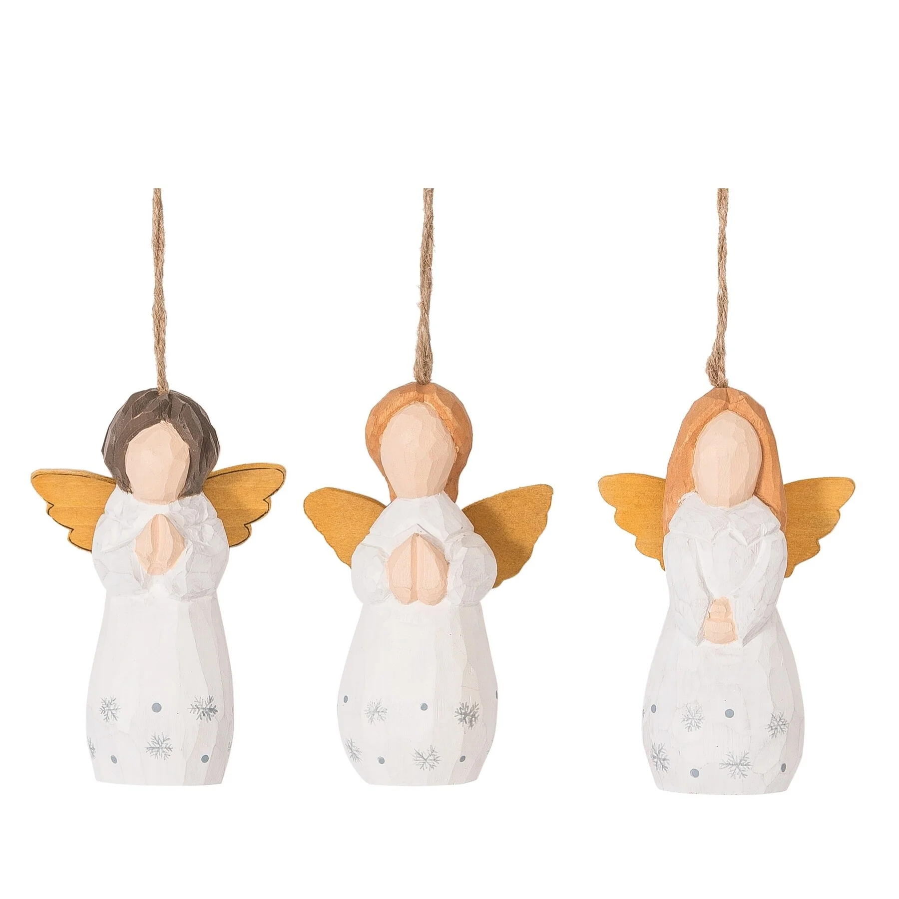 Wood Carved Angel Ornament, Set of 3 - Set of 3