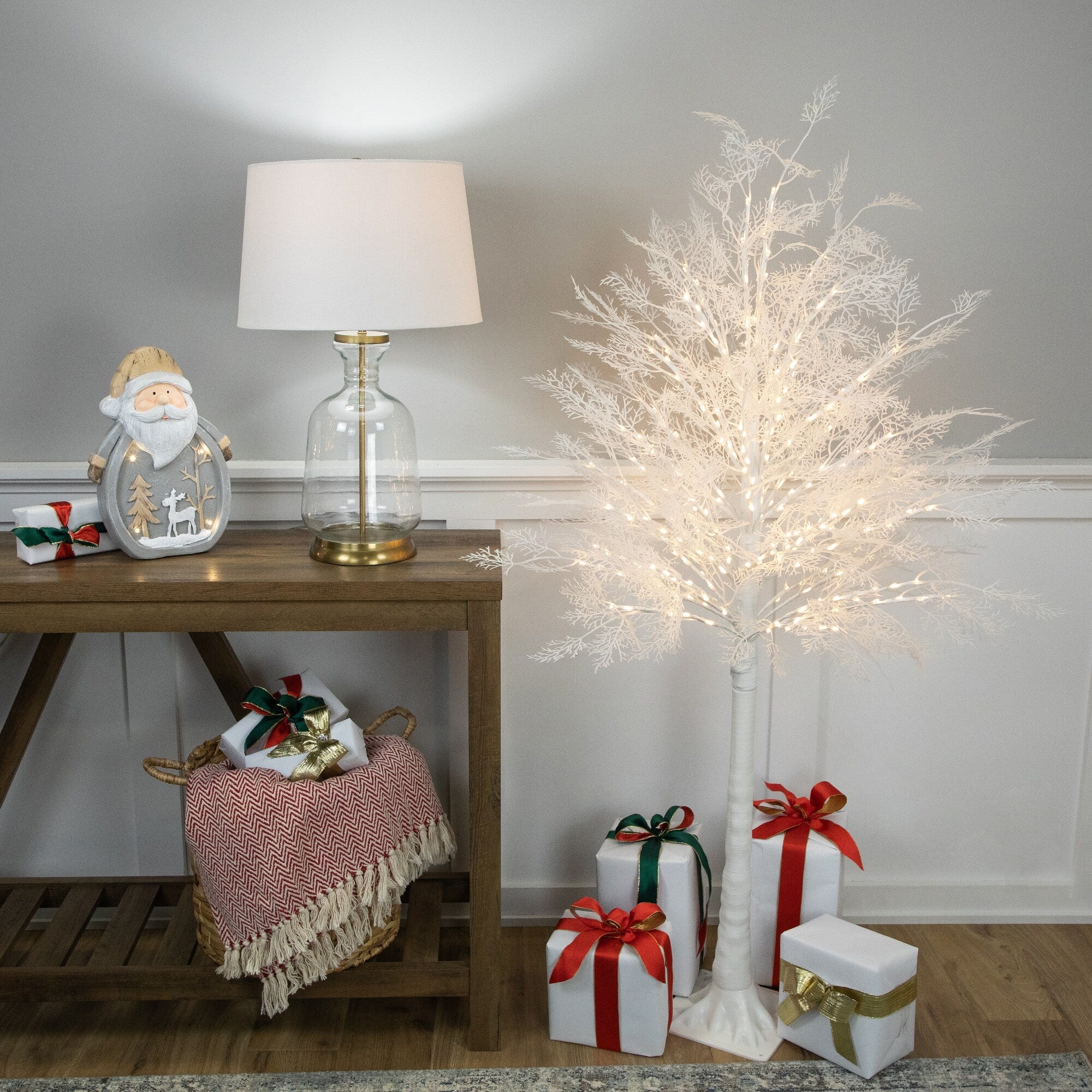 5' LED Lighted White Lace Artificial Christmas Tree Warm White Lights - 5 Foot