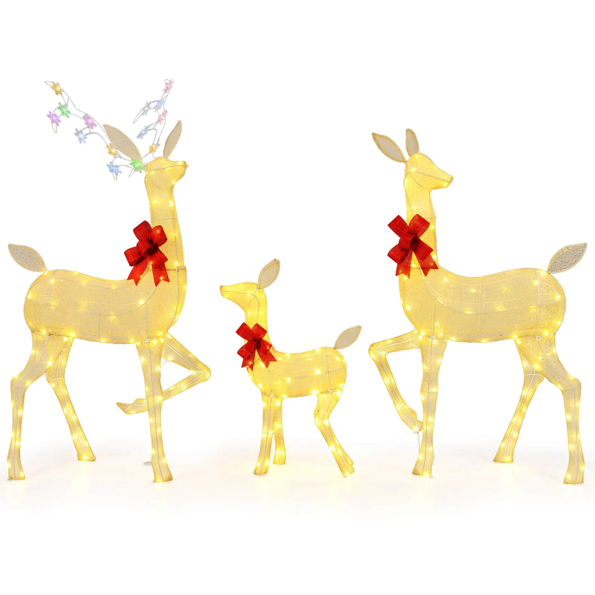 Costway 3 PCS Lighted Family Deer Set with LED Lights RGB Flashing - Brown - See Details