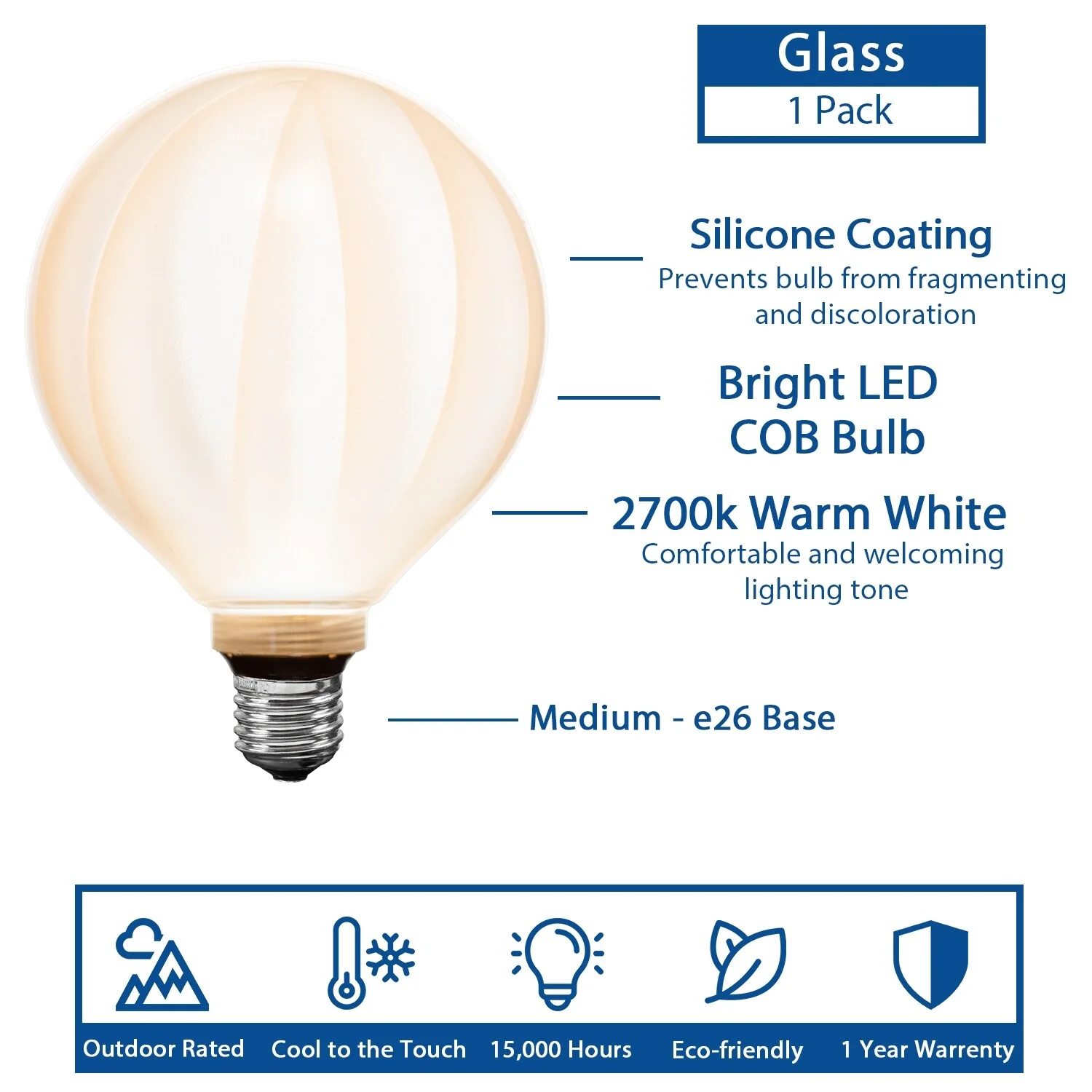 Festive Living LED G125 + COB Bulb Indoor/Outdoor Covered Edison Bulbs, E26 Base - Opaline Radiance - Large