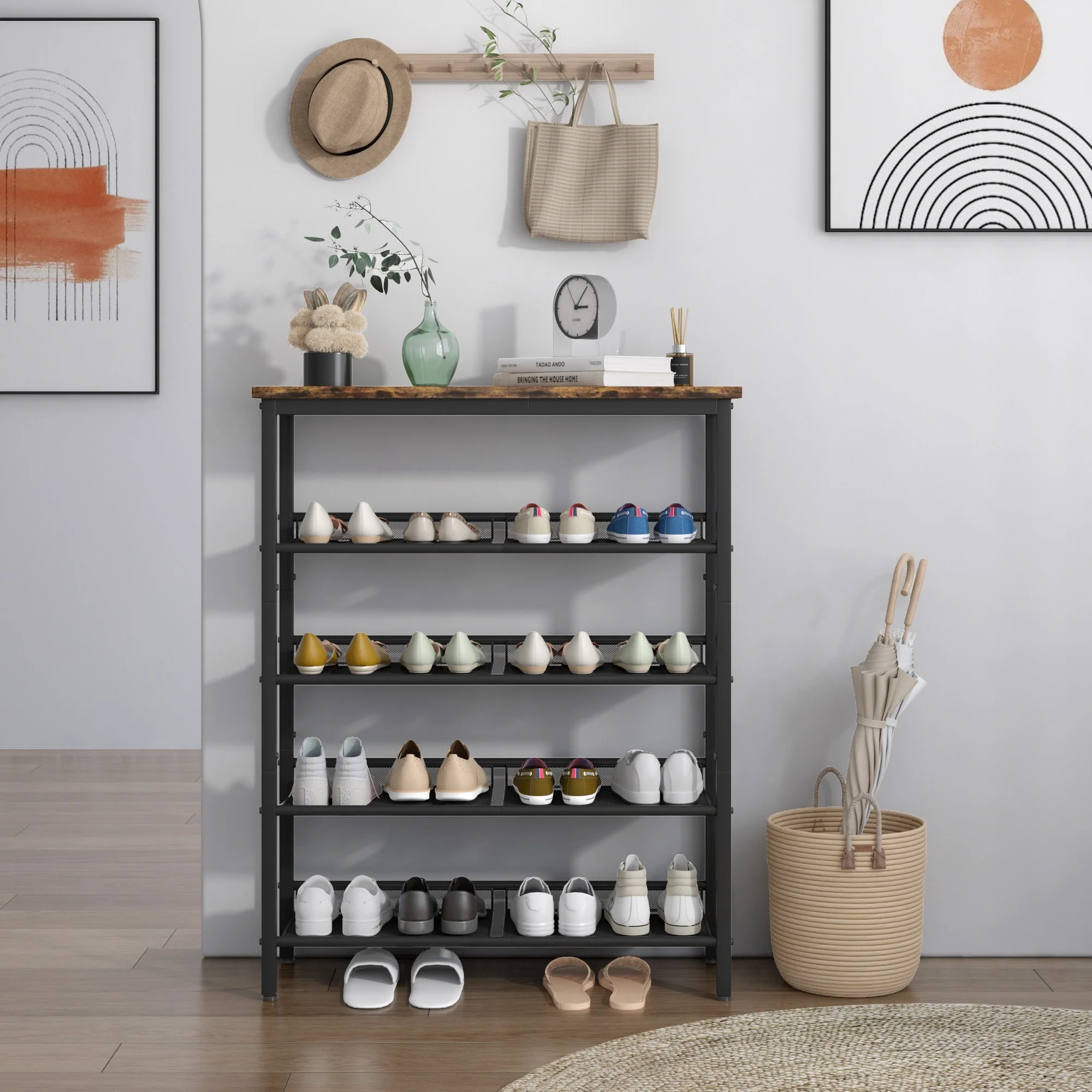 Adjustable 5-layer Shoe Rack with 4 Mesh Shelves