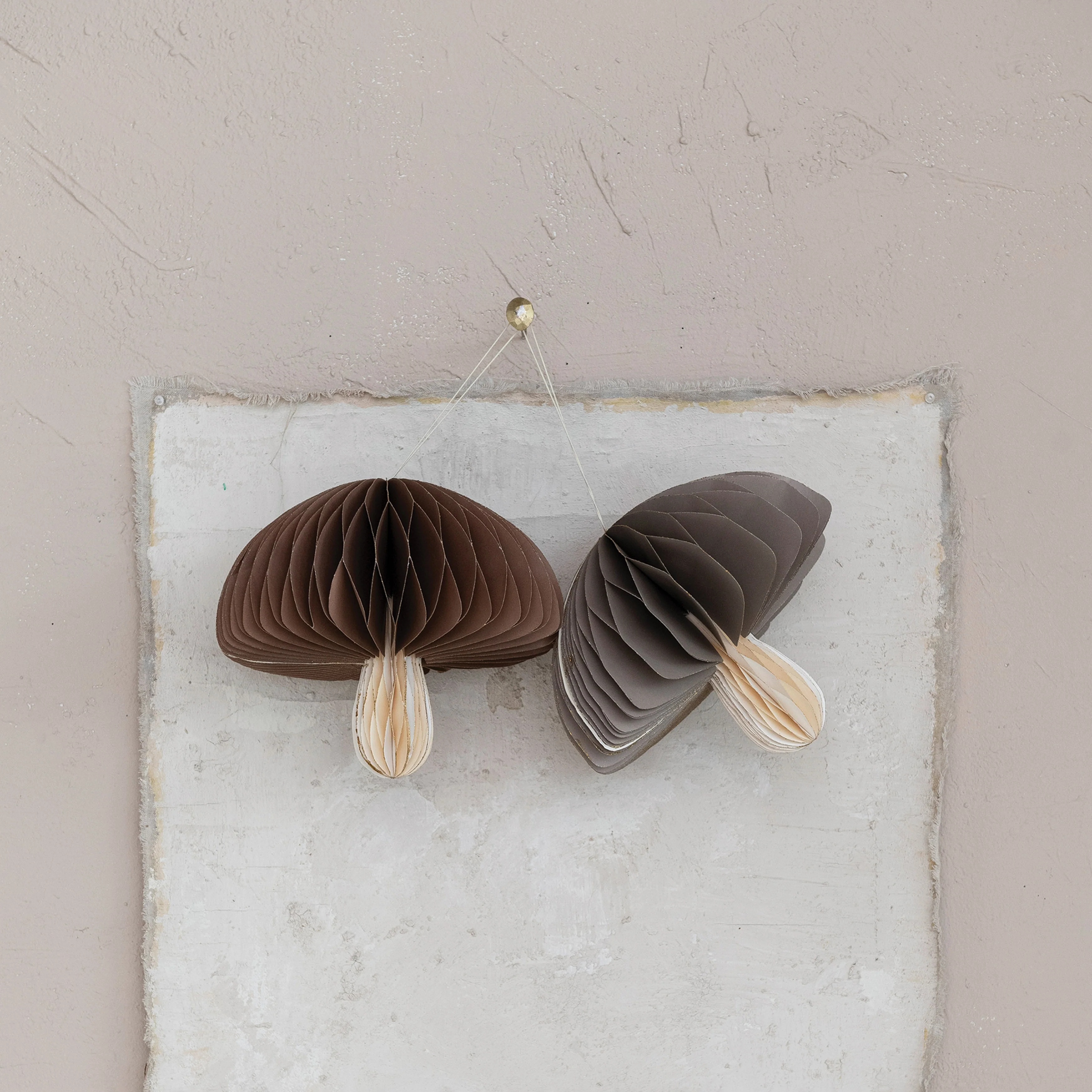 Paper Folding Honeycomb Mushroom Ornament with Glitter Edge, Set of 2