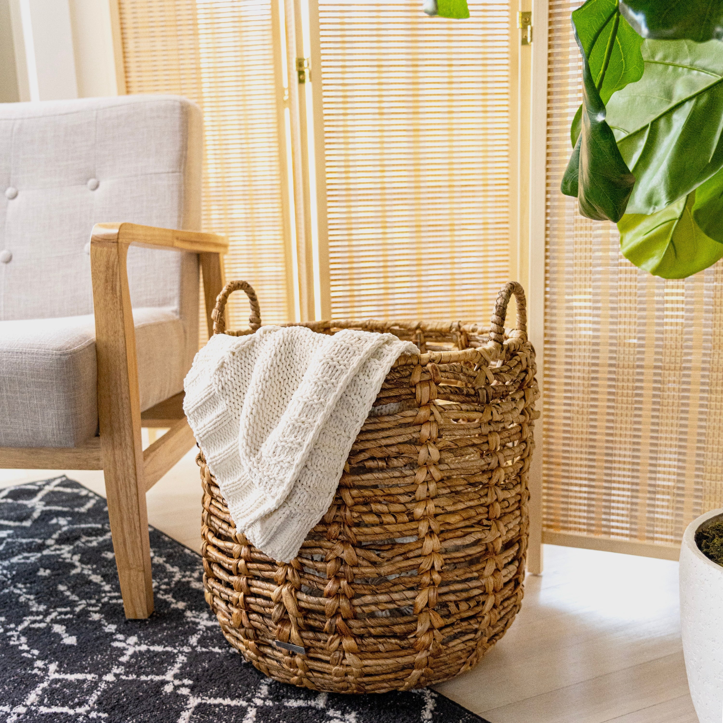 happimess Bohemian Hand-Woven Abaca Basket with Handles