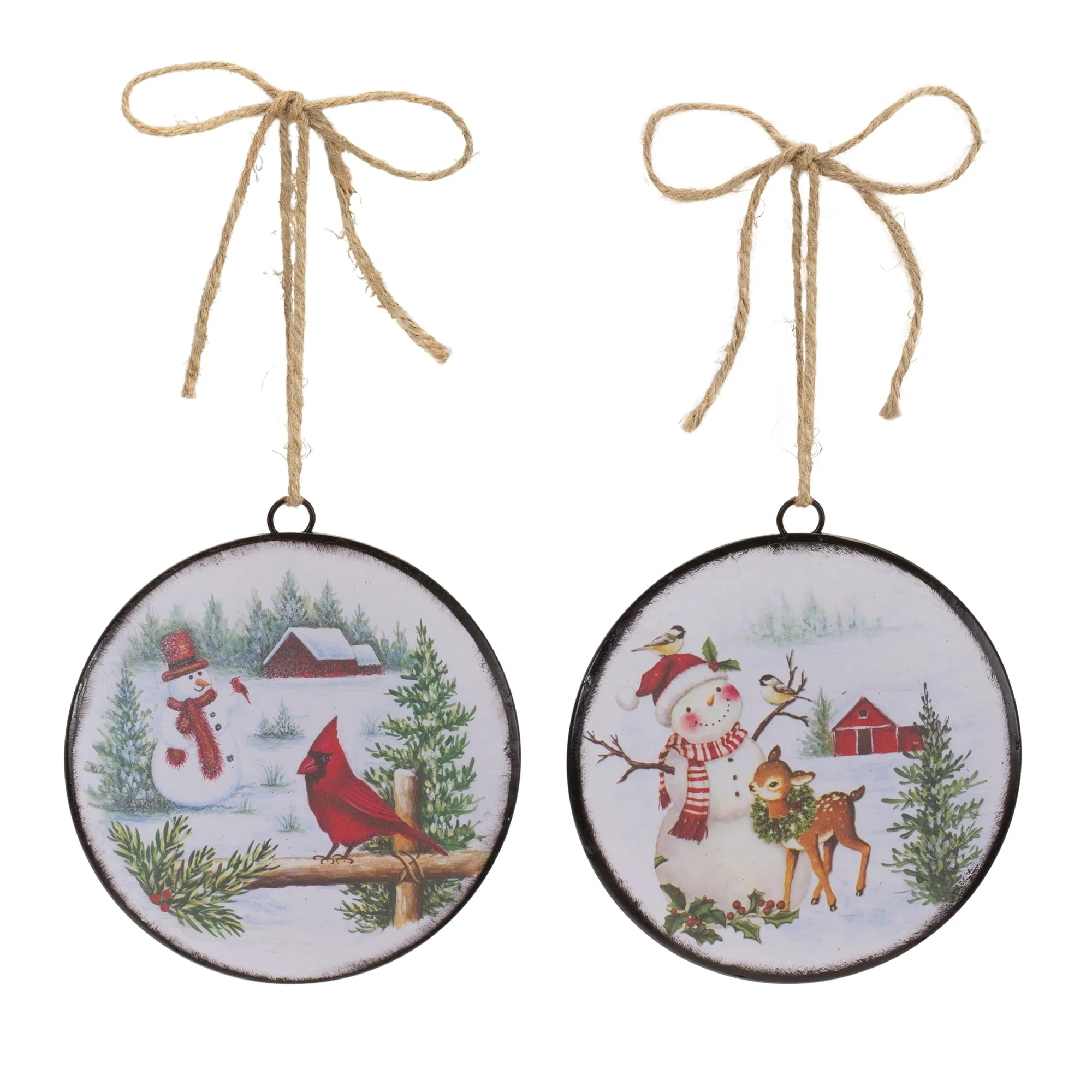 Woodland Snowman Christmas Disc Ornaments - 6.5