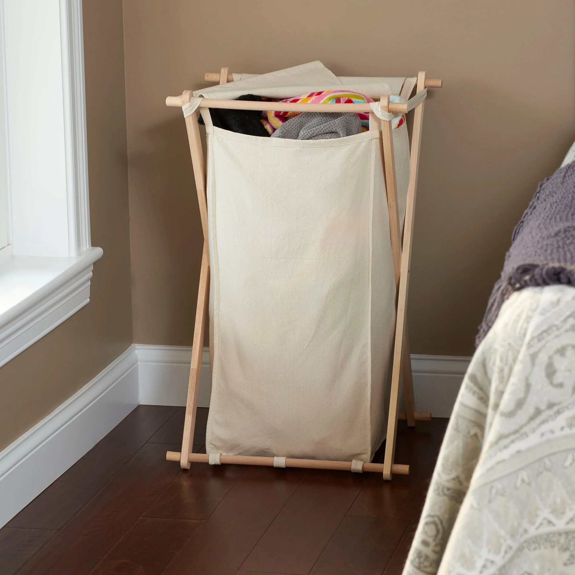 Household Essentials X-Frame Folding Wood Laundry Hamper - 17.0