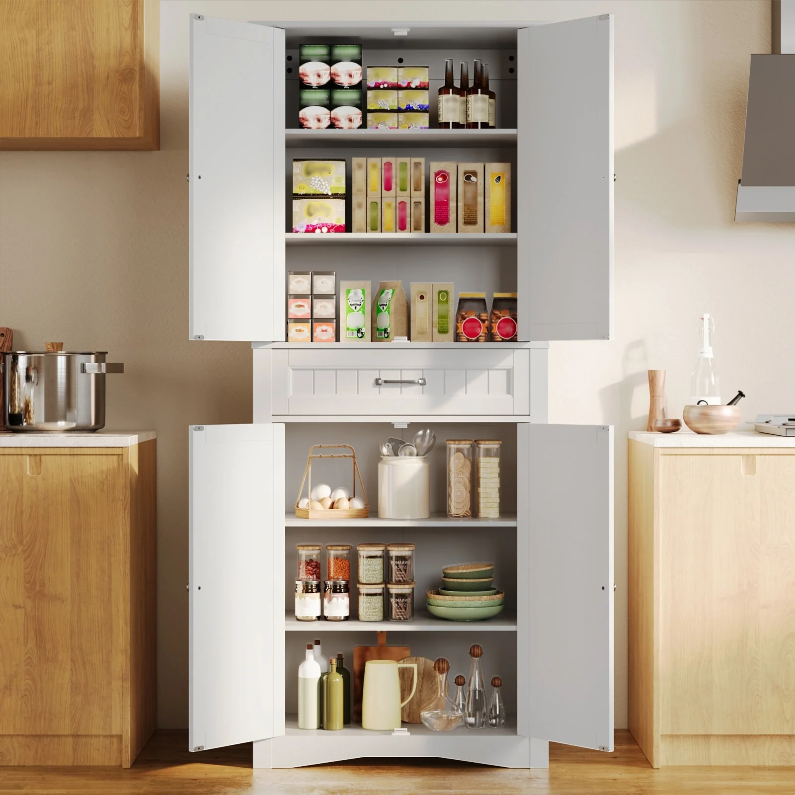 71''Kitchen Pantry Storage Cabinet, Storage Cabinet Buffet, Freestanding Kitchen Storage Cabinet with 4 Adjustable Shelves