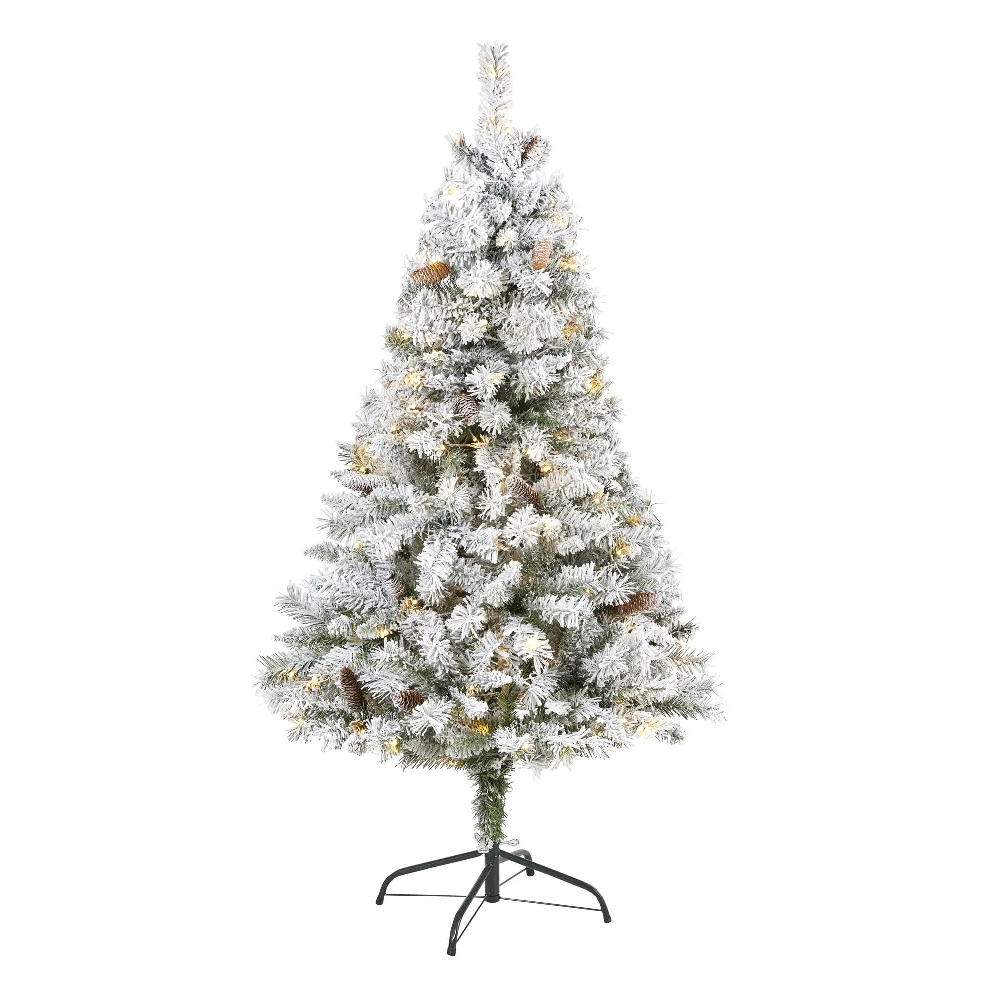 5' Pre-Lit Flocked Artificial Christmas Pine Tree, Clear LED Lights - 5 Foot