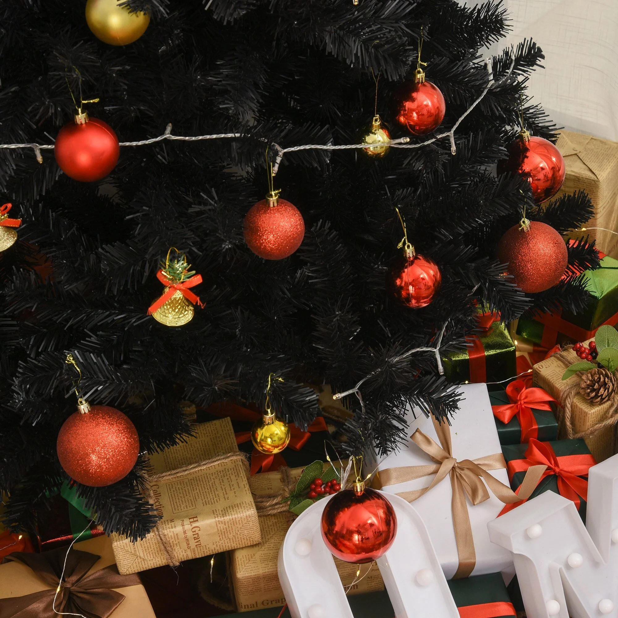 7ft Black Slim Douglas Fir Artificial Christmas Tree, 1346 Tips & Easy Assembly Stand