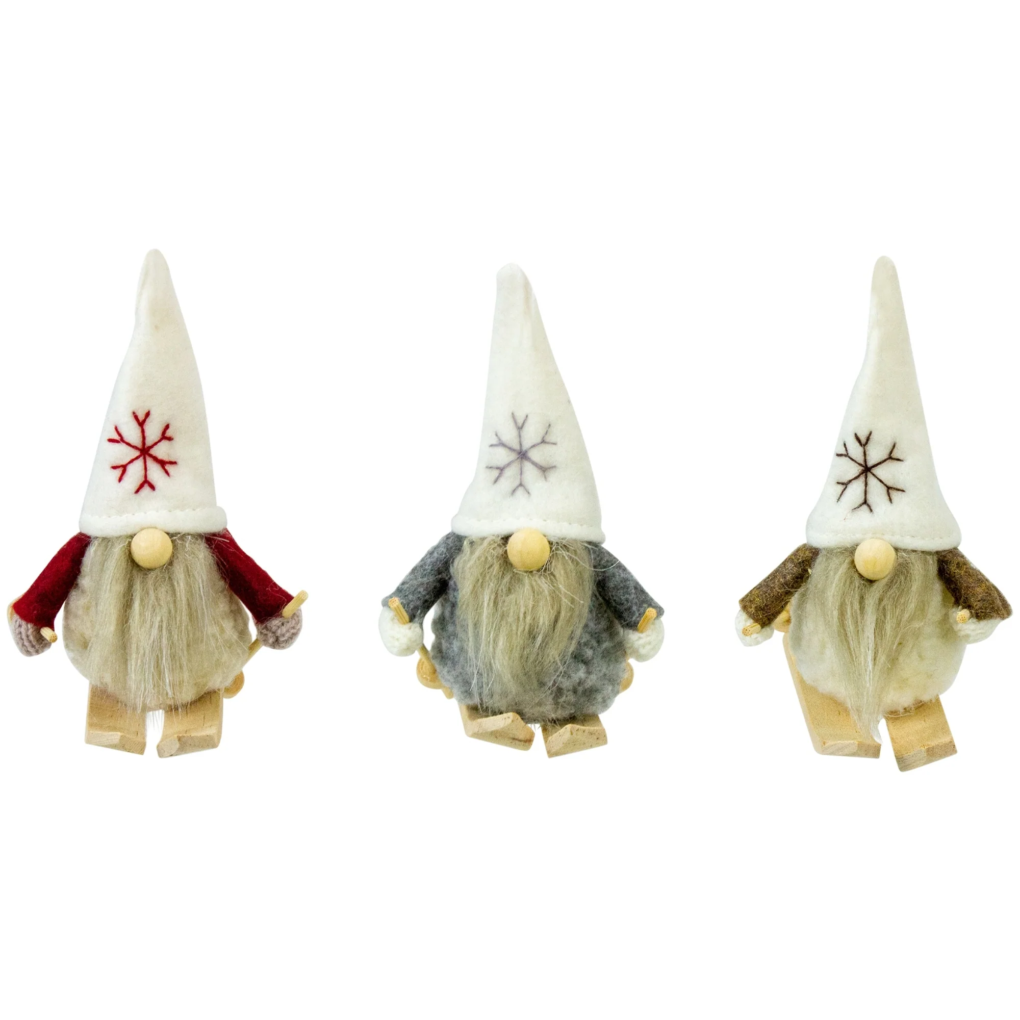 Set of 3 Skiing Gnomes Christmas Ornaments 4.5