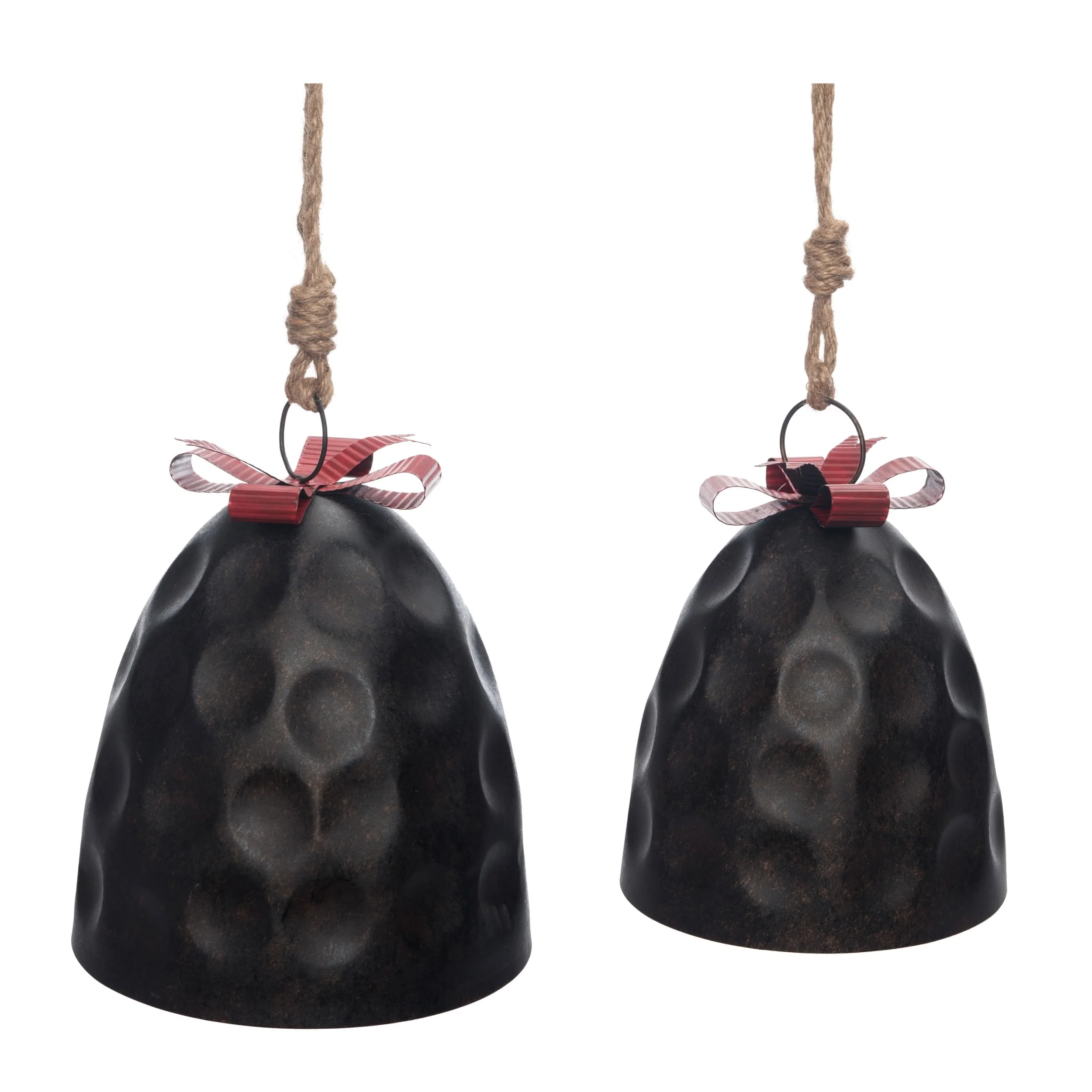Transpac Metal 26 in. Brown Christmas Bells With Bow Set of 2