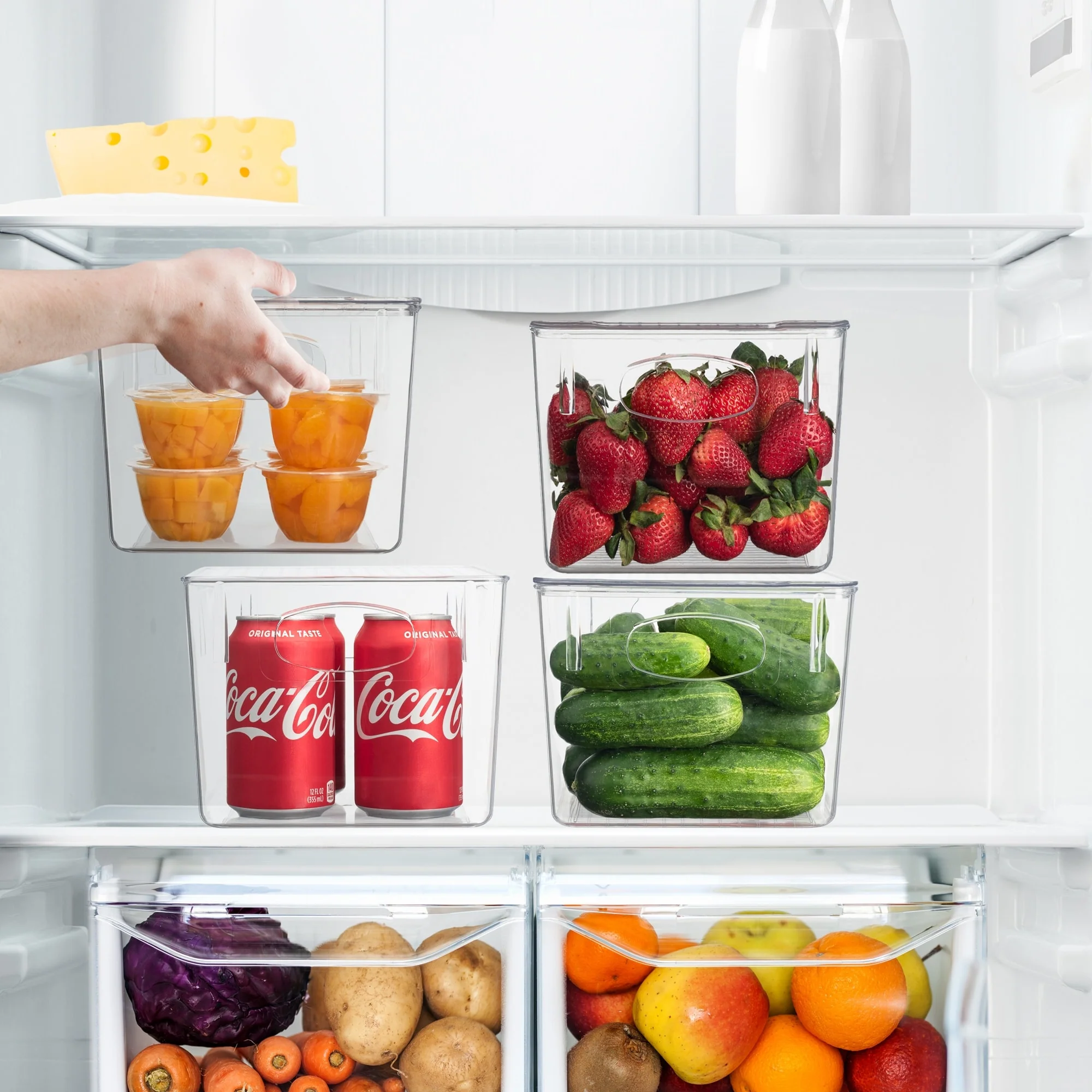Stackable Fridge/Freezer Bins Organizer w Lid Food Storage Containers