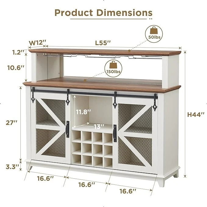 Farmhouse Coffee Bar Cabinet, Wine Bar Cabinet, Kitchen Buffet Cabinet