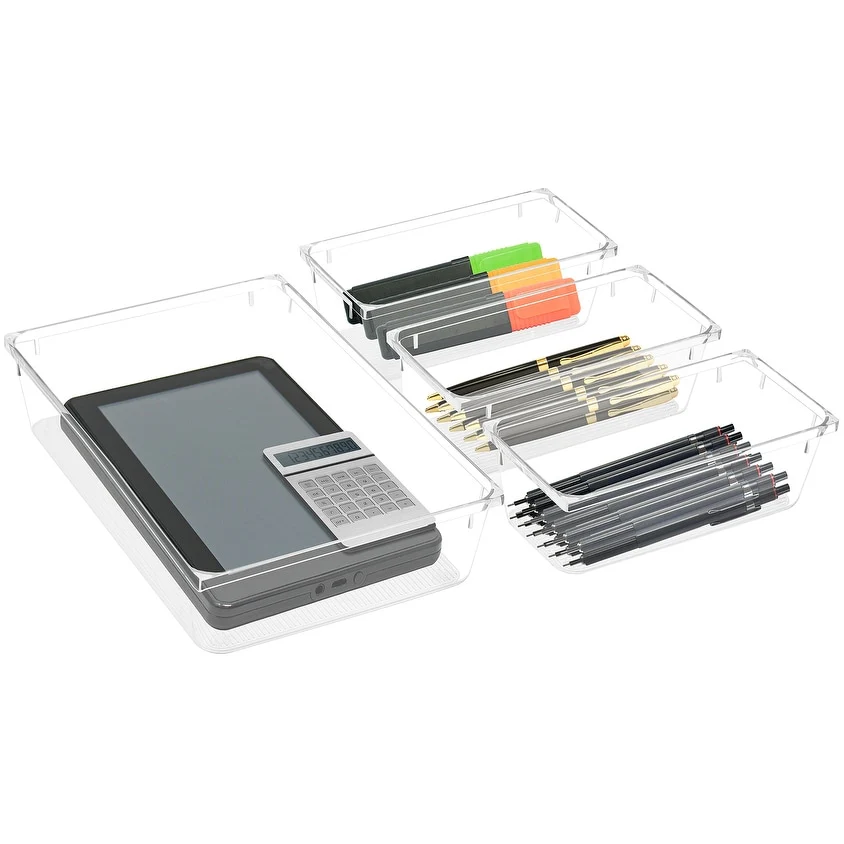 Clear Drawer Organizer Set for Home and Closet - 4 Pc Set