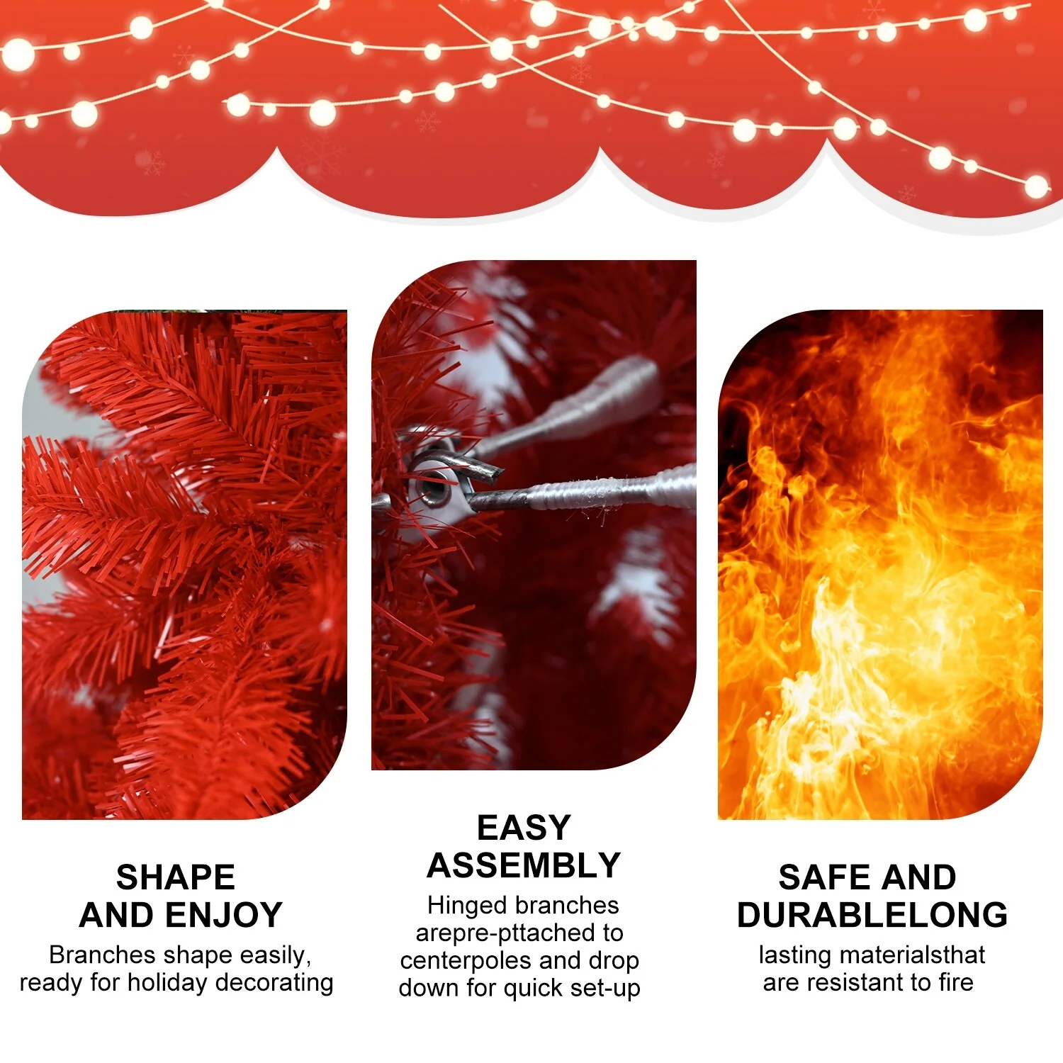 Red Christmas Tree - Pure Red Pvc Tree With Tips, Hinged Branches For Easy Setup, Stable Metal Stand, Bold Holiday Decoration