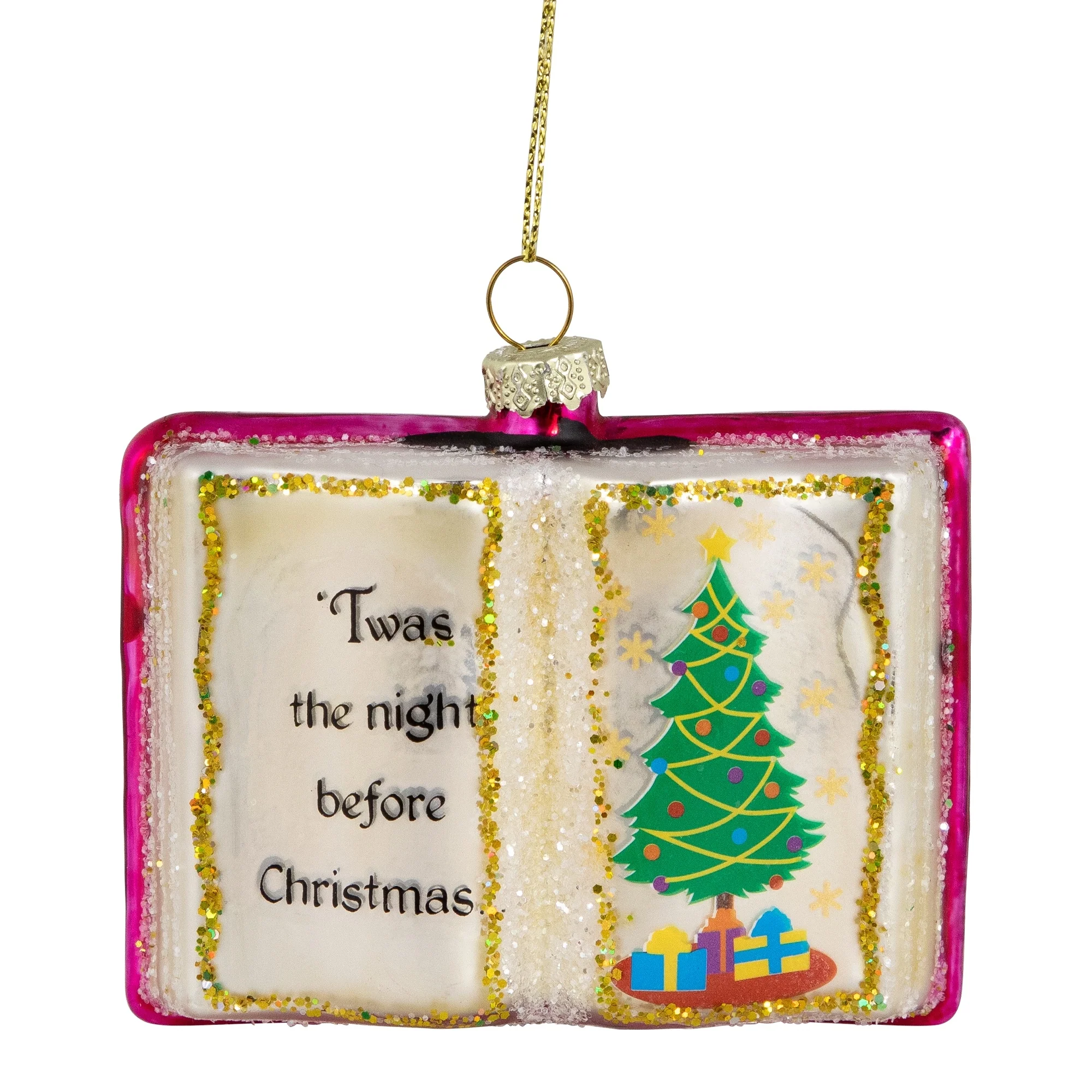 Glittered Twas the Night Before Christmas Book Glass Ornament - 3.5